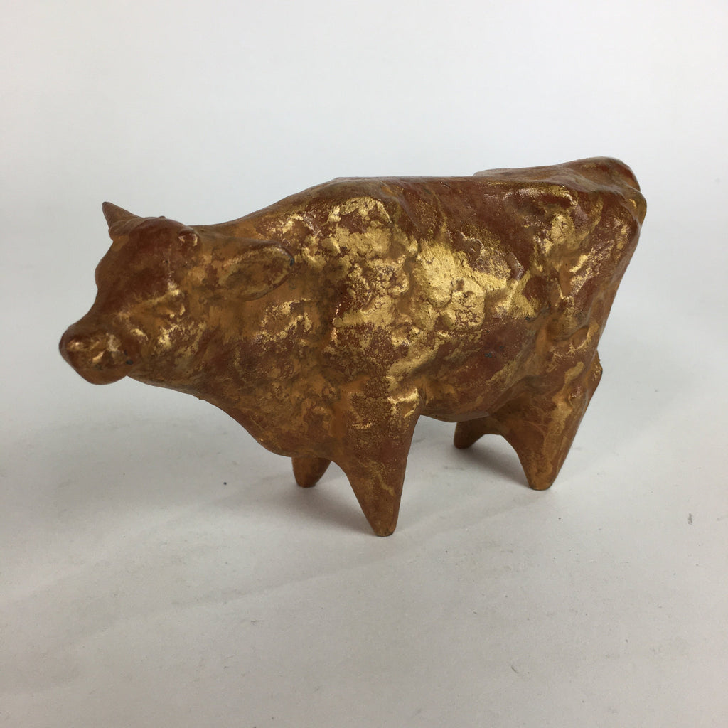 Japanese Zodiac Symbol Metal Gold Cow Vtg Statue Ornament Okimono Ushi BD650