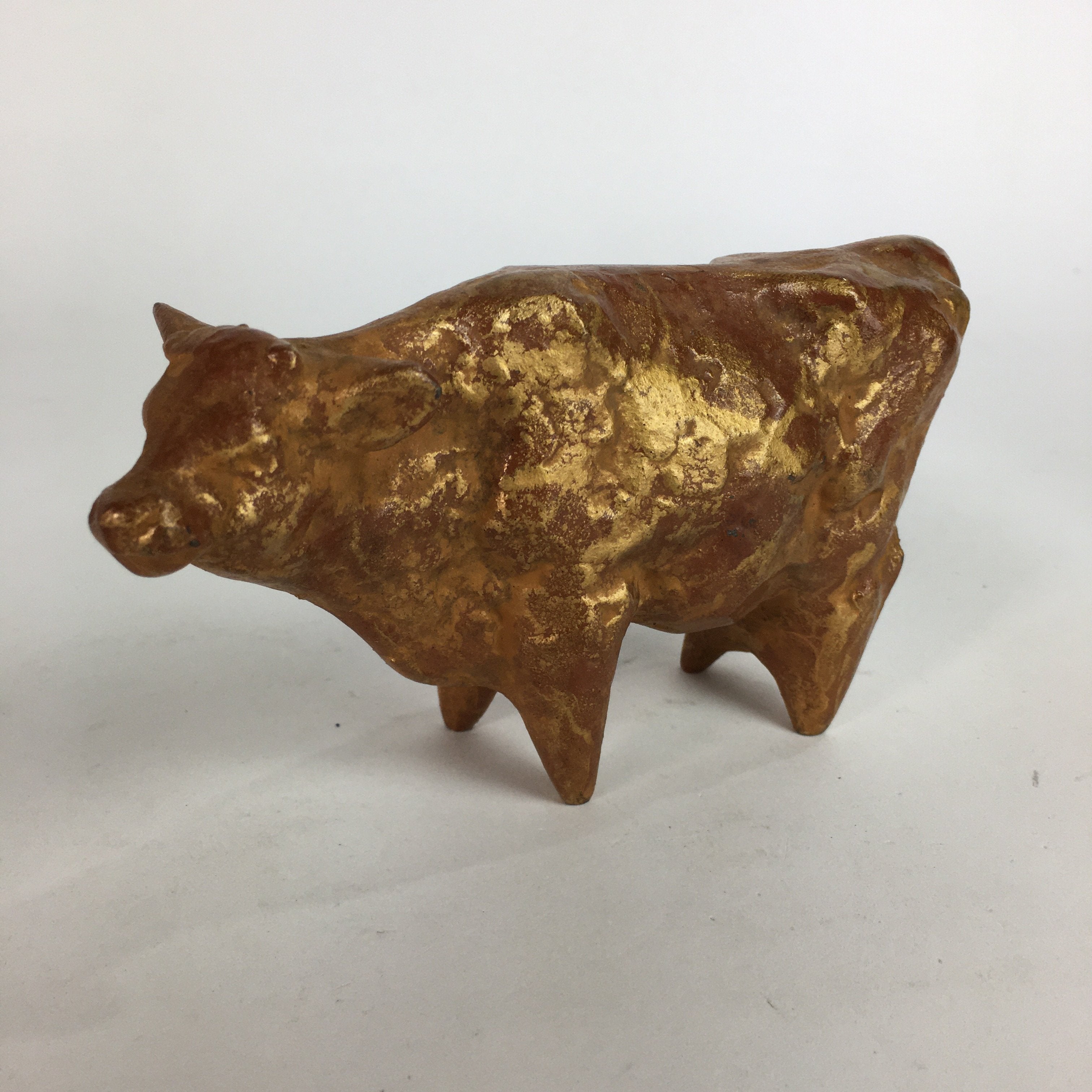 Japanese Zodiac Symbol Metal Gold Cow Vtg Statue Ornament Okimono Ushi BD650