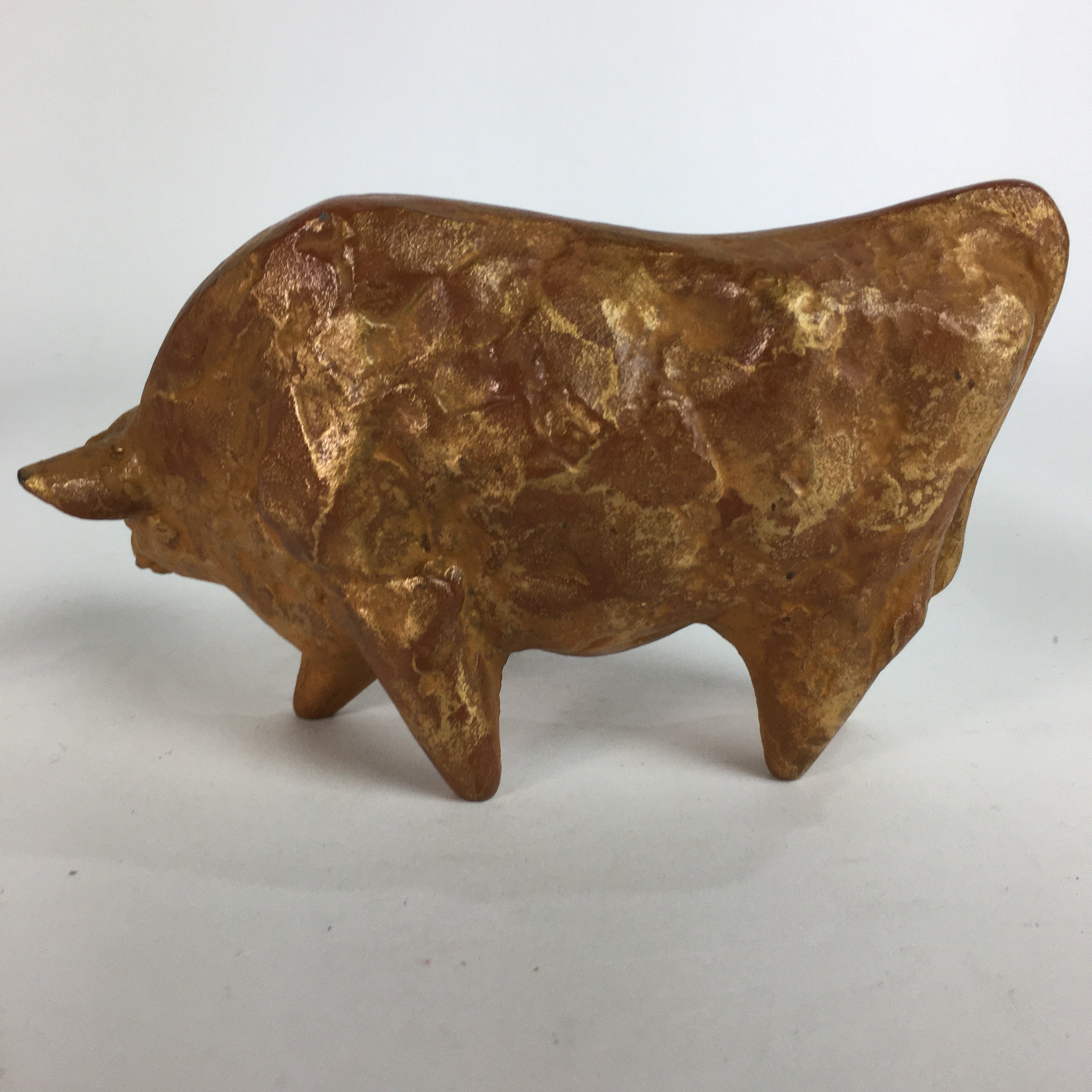 Japanese Zodiac Symbol Metal Gold Cow Vtg Statue Ornament Okimono Ushi BD651