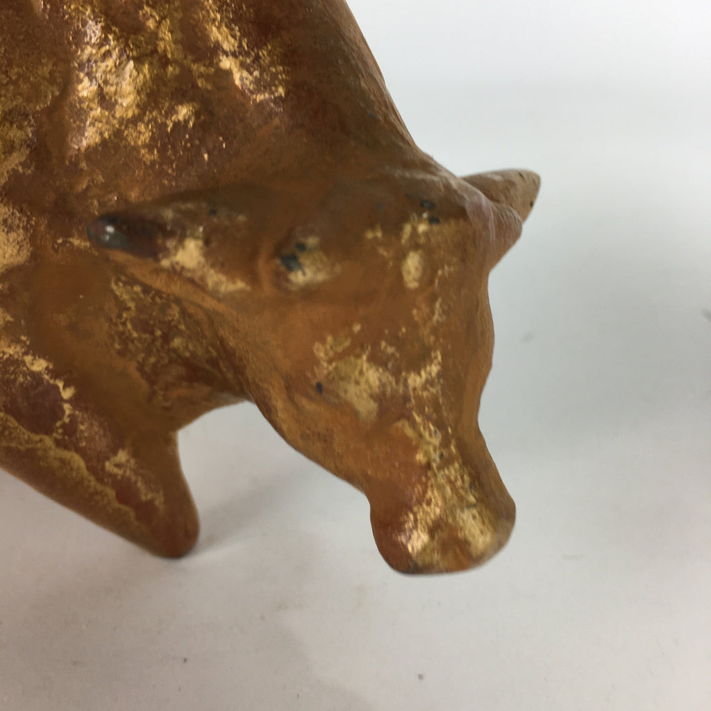 Japanese Zodiac Symbol Metal Gold Cow Vtg Statue Ornament Okimono Ushi BD651