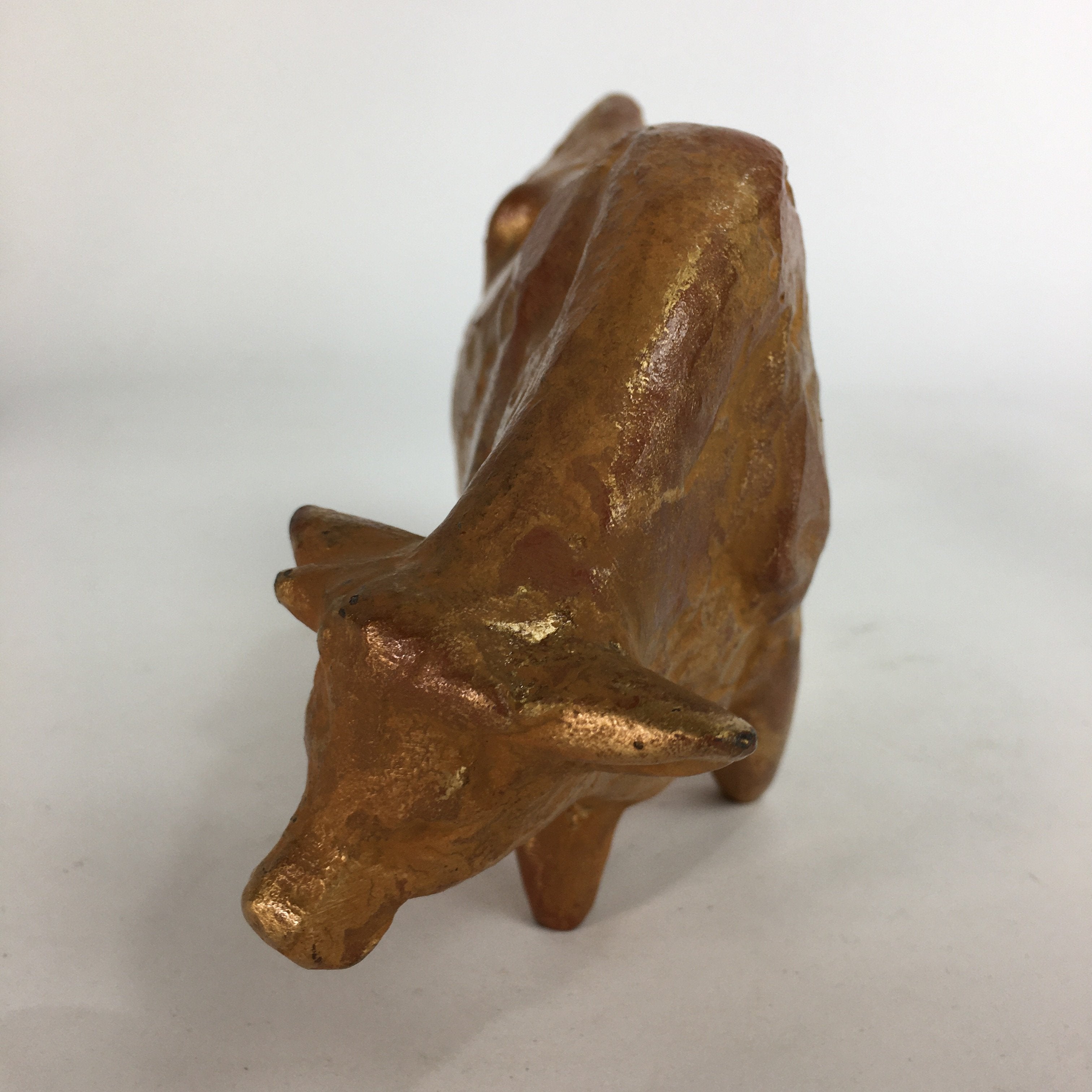 Japanese Zodiac Symbol Metal Gold Cow Vtg Statue Ornament Okimono Ushi BD651