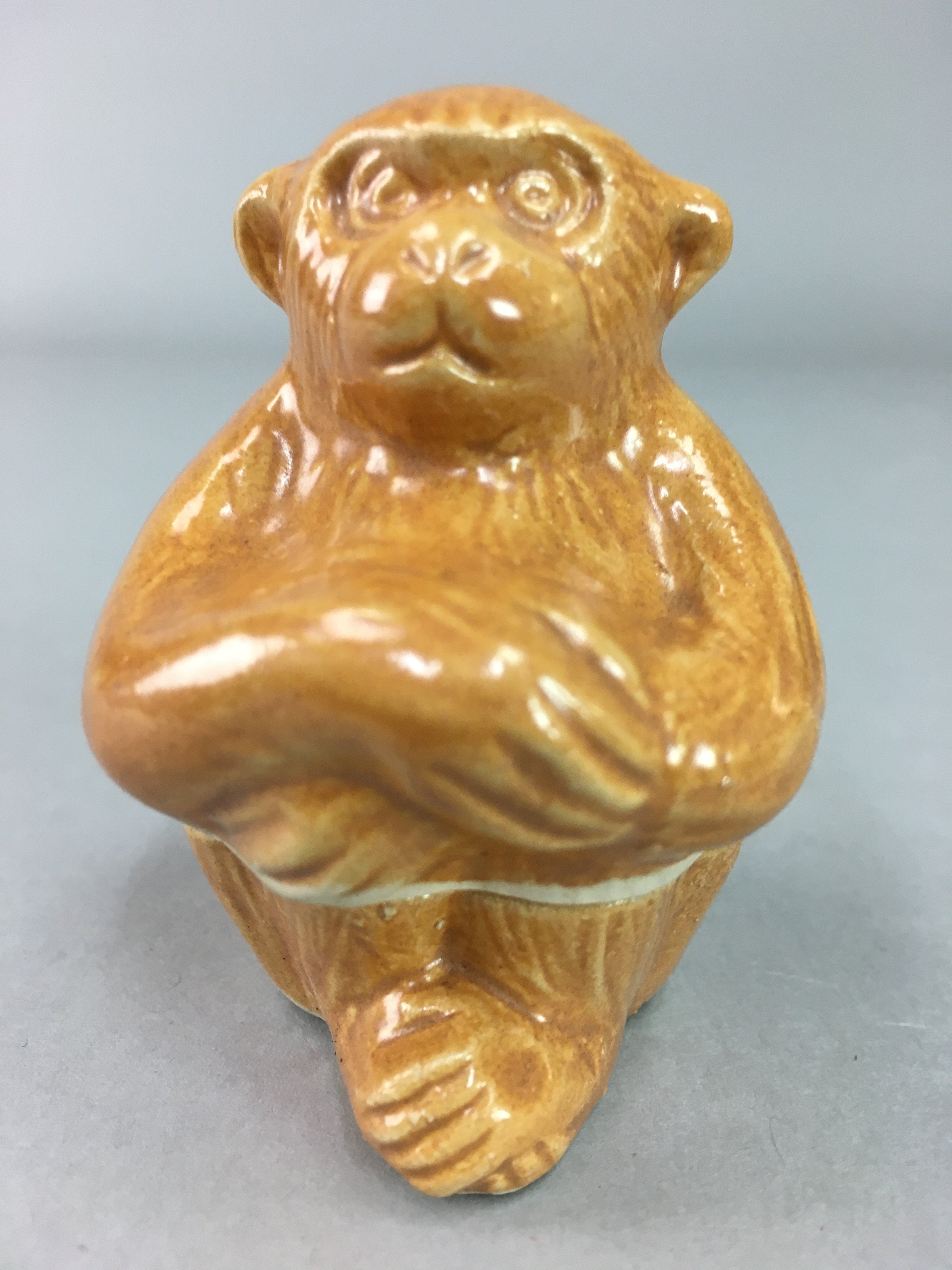 Japanese Ceramic Incense Container Vtg Pottery Kogo Monkey Brown PP60