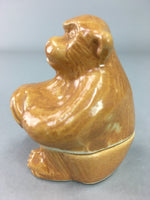 Japanese Ceramic Incense Container Vtg Pottery Kogo Monkey Brown PP60