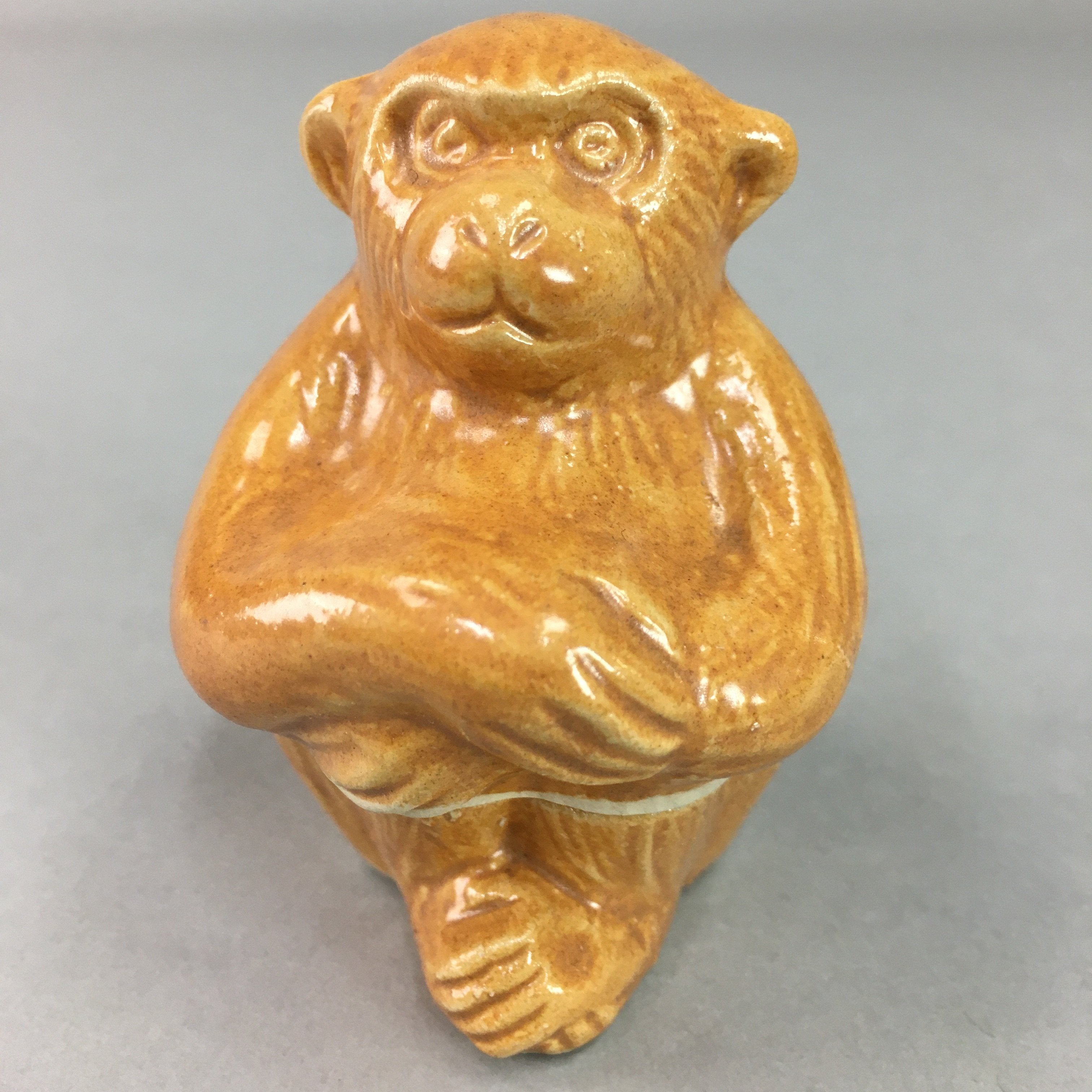Japanese Ceramic Incense Container Vtg Pottery Kogo Monkey Brown PP60