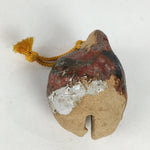 Japanese Clay Bell Vtg Dorei Ceramic Doll Amulet Brown Blue Glaze DR385