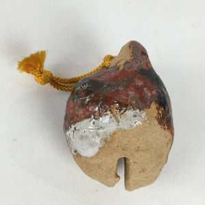 Japanese Clay Bell Vtg Dorei Ceramic Doll Amulet Brown Blue Glaze DR385