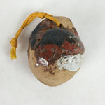 Japanese Clay Bell Vtg Dorei Ceramic Doll Amulet Brown Blue Glaze DR385
