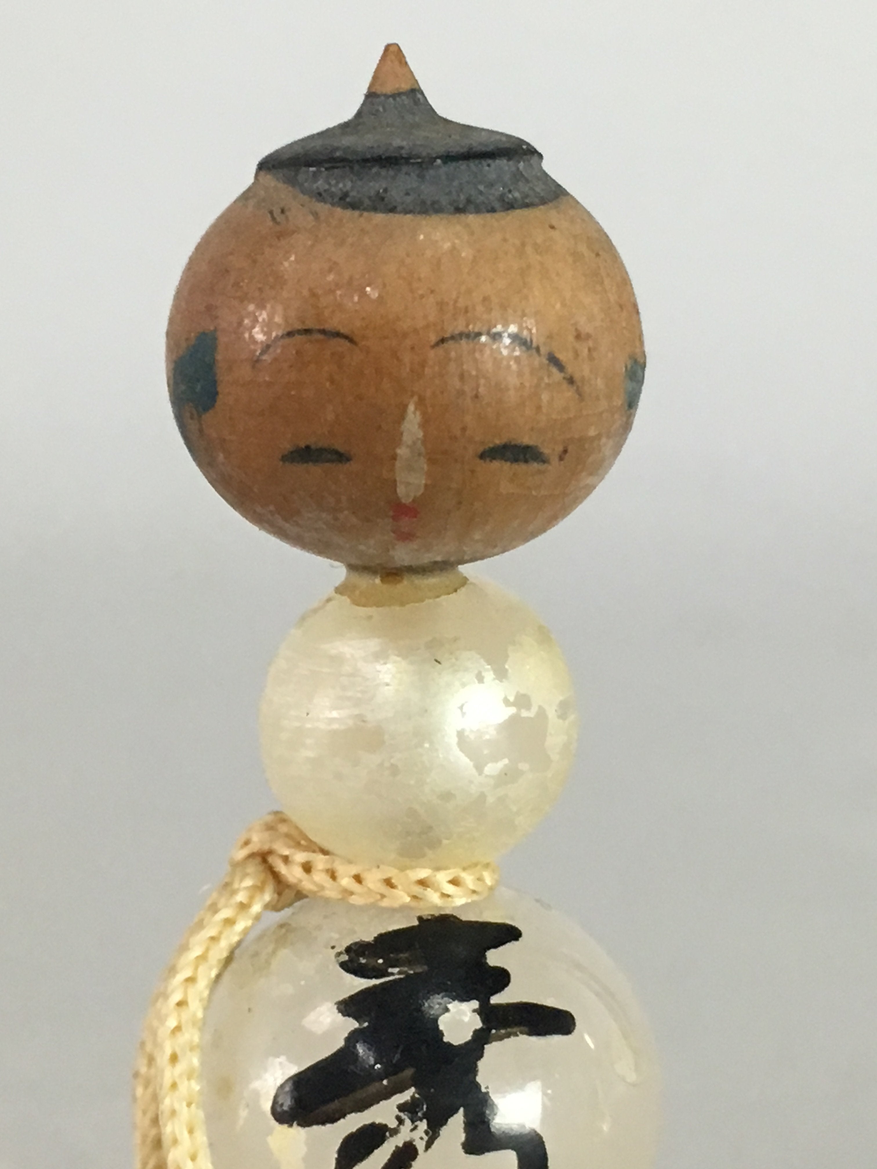 Japanese Kokeshi Doll Wooden Stone Figurine Vtg Gourd Kanji Child KF214