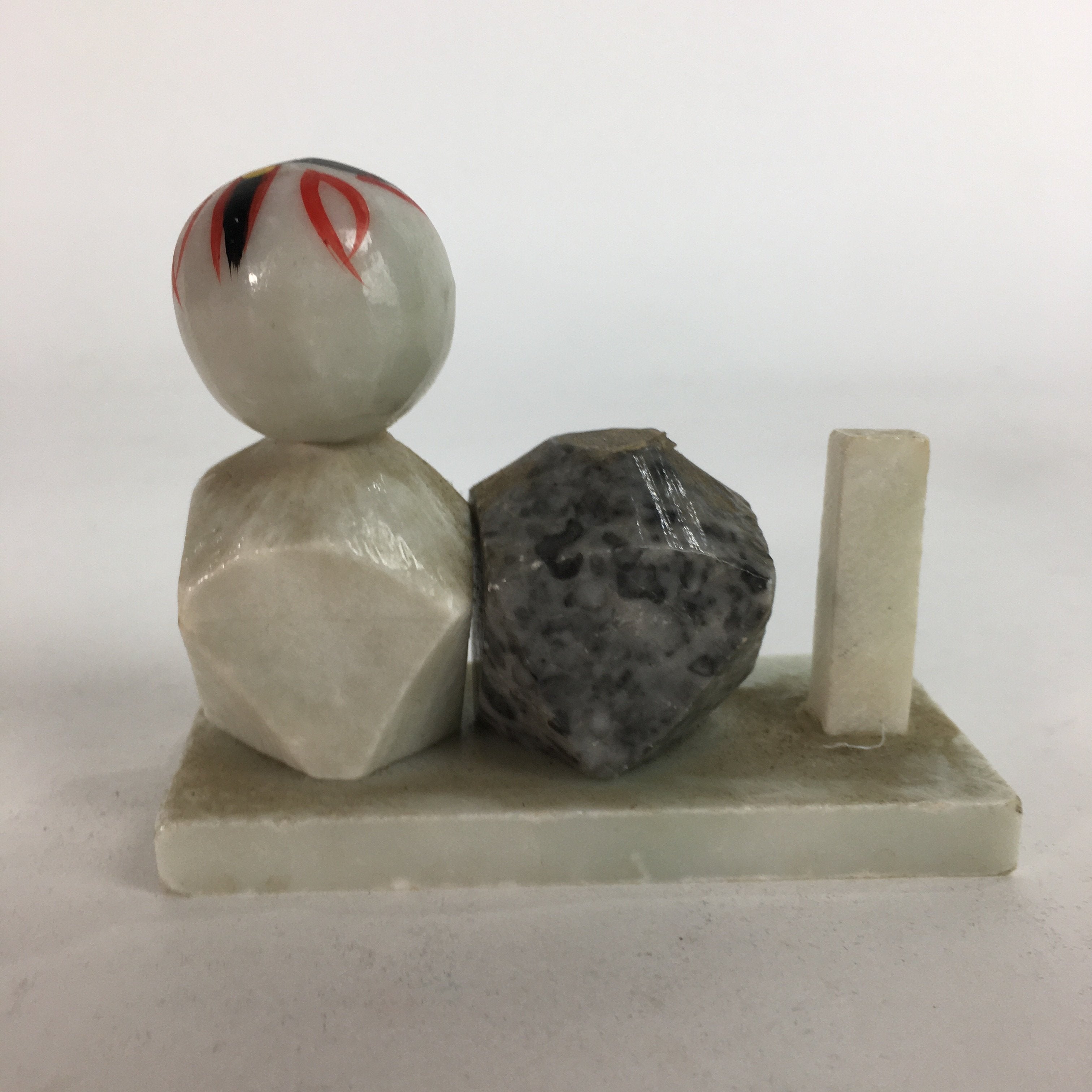 Japanese Stone Sculpture Figurine Vtg Kokeshi doll Gray White Stone Kids KF569