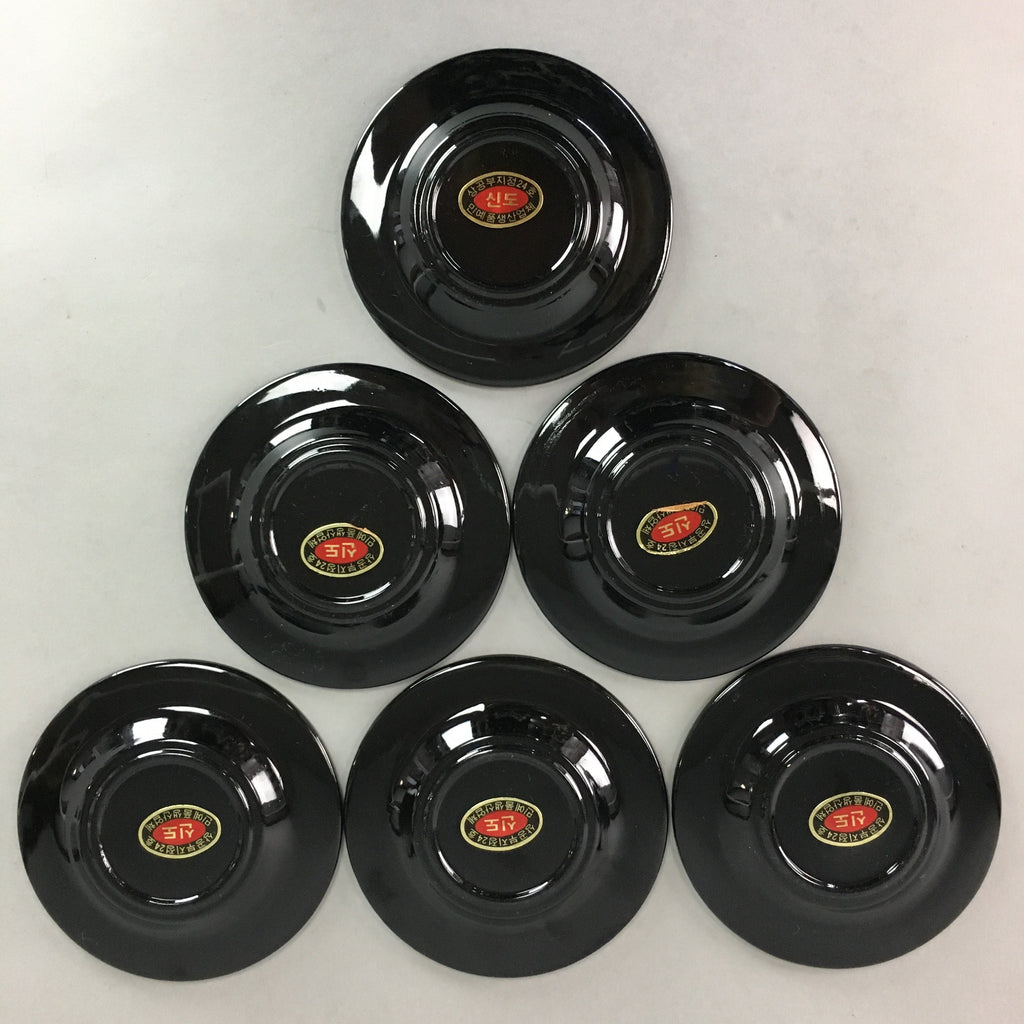 Korean Saucer Set 6pc Set Lacquerware Replica Vtg Chataku Shell Inlay PT890