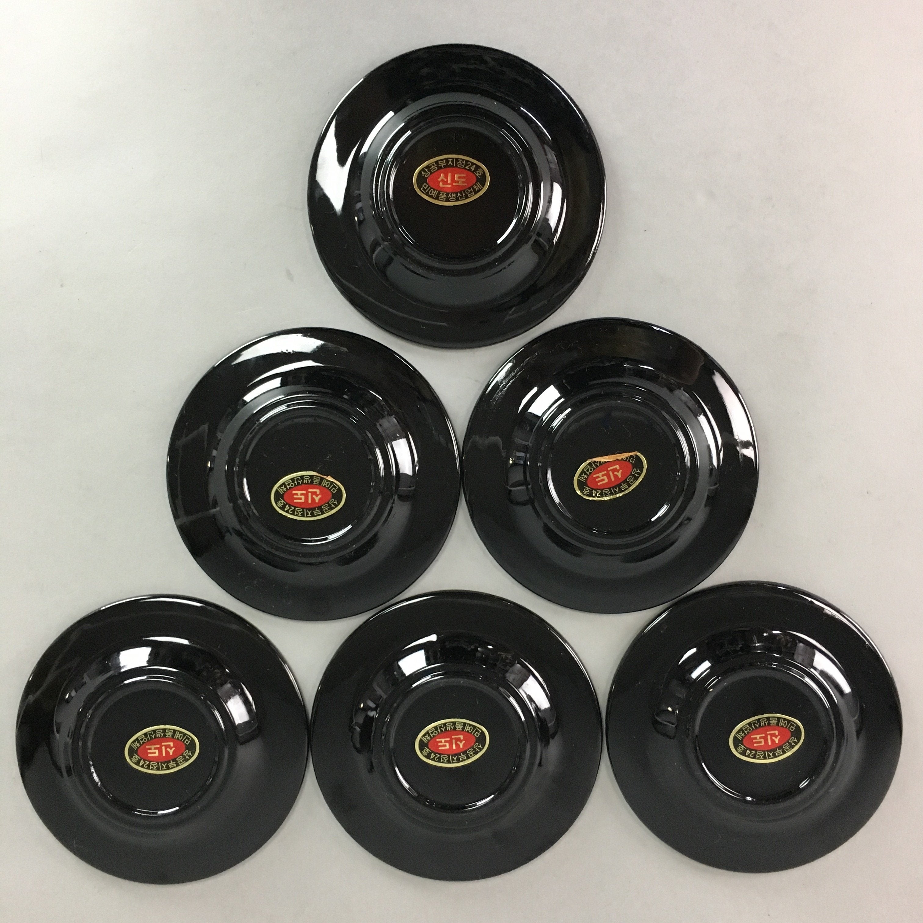 Korean Saucer Set 6pc Set Lacquerware Replica Vtg Chataku Shell Inlay PT890
