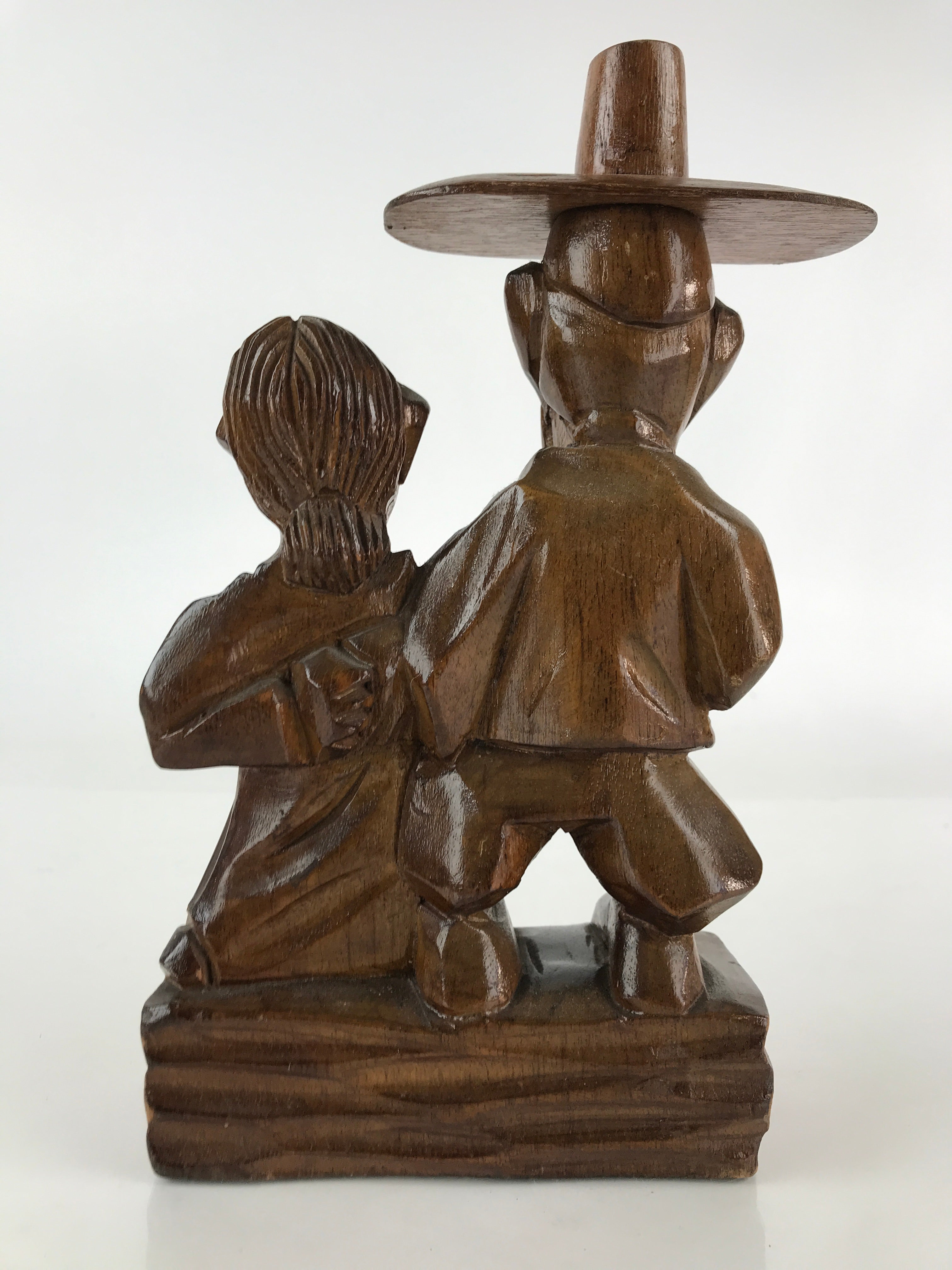Korean Wood Carving Old Couple Figurine Vtg Hand-Crafted Brown Woodcraft BD841