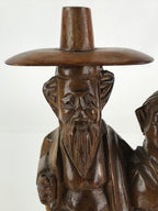 Korean Wood Carving Old Couple Figurine Vtg Hand-Crafted Brown Woodcraft BD841