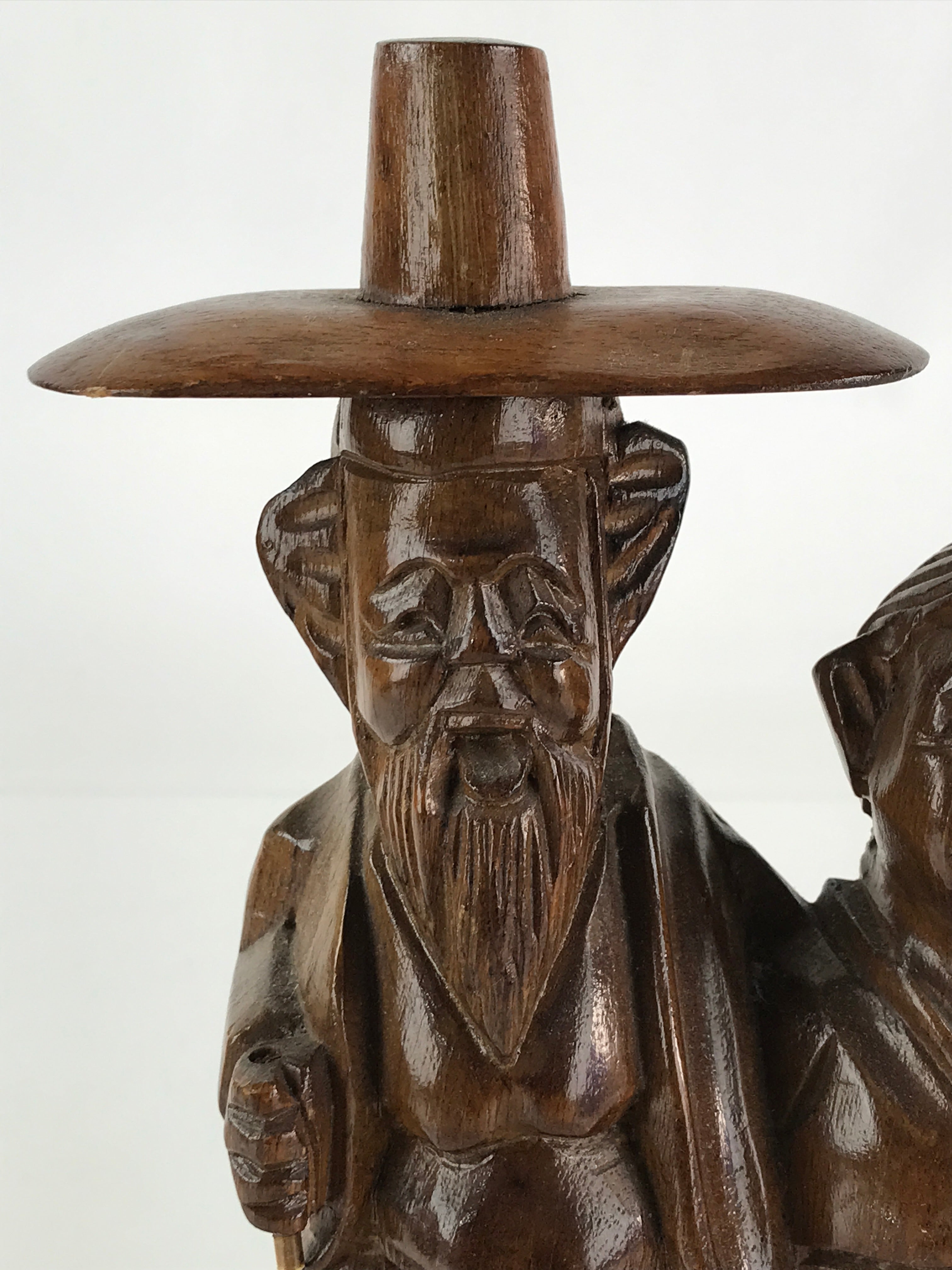 Korean Wood Carving Old Couple Figurine Vtg Hand-Crafted Brown Woodcraft BD841