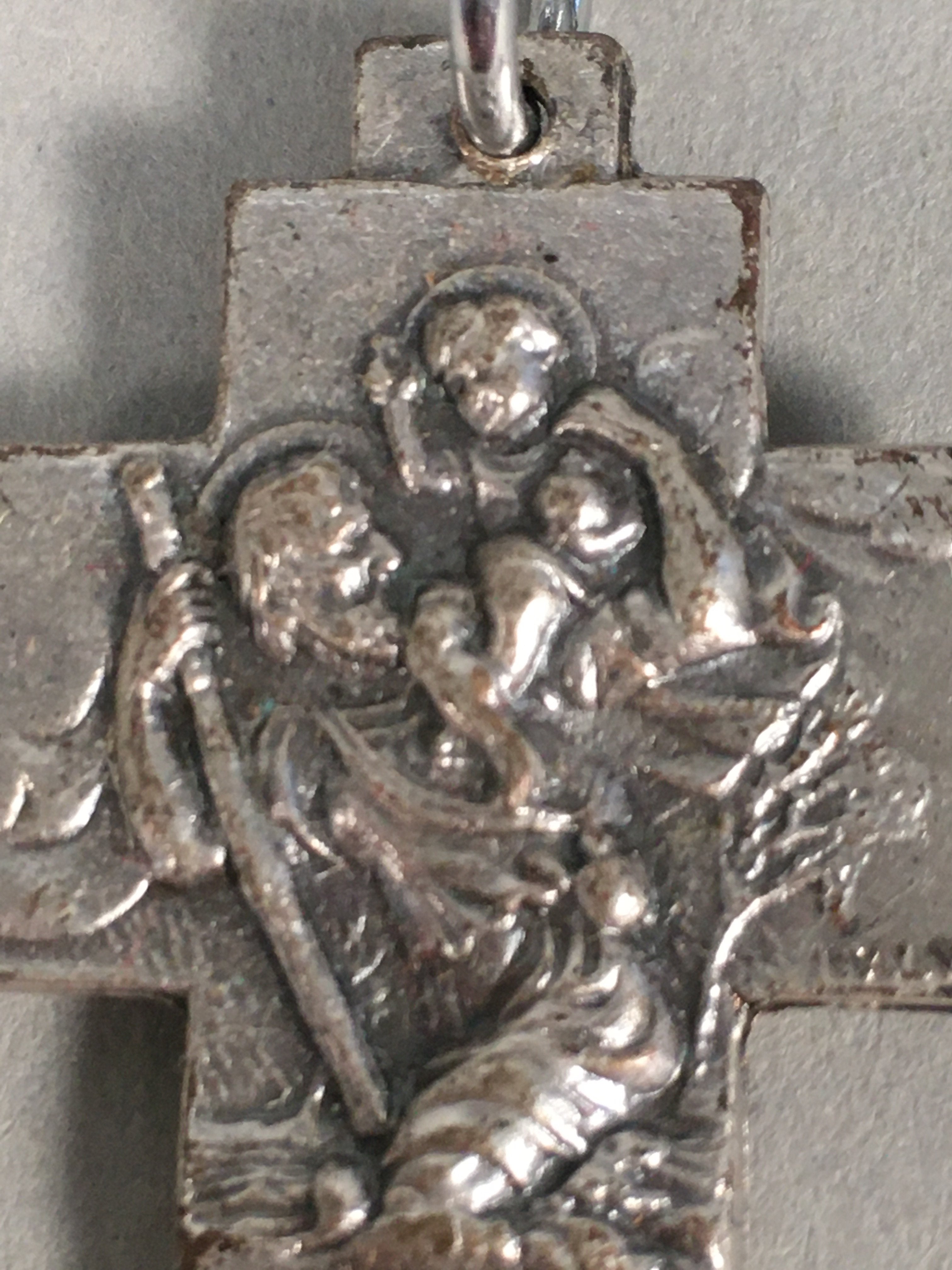 Metal Key Chain Vtg Cross Christian Christianity Jesus Mary Joseph JK86