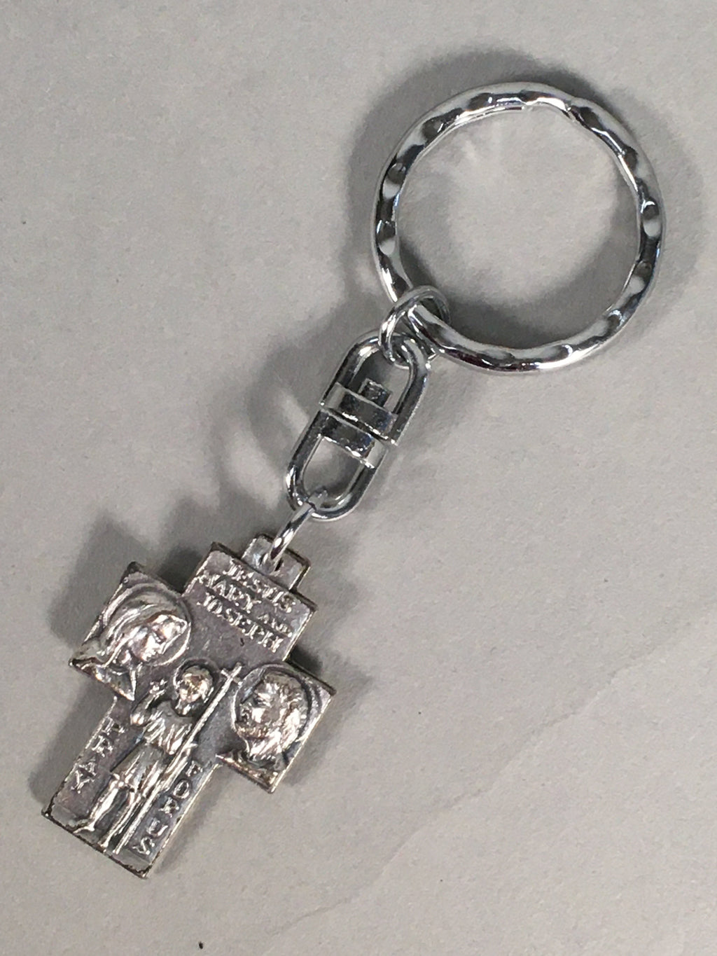 Metal Key Chain Vtg Cross Christian Christianity Jesus Mary Joseph JK86