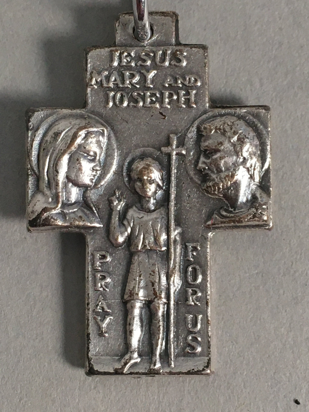 Metal Key Chain Vtg Cross Christian Christianity Jesus Mary Joseph JK86