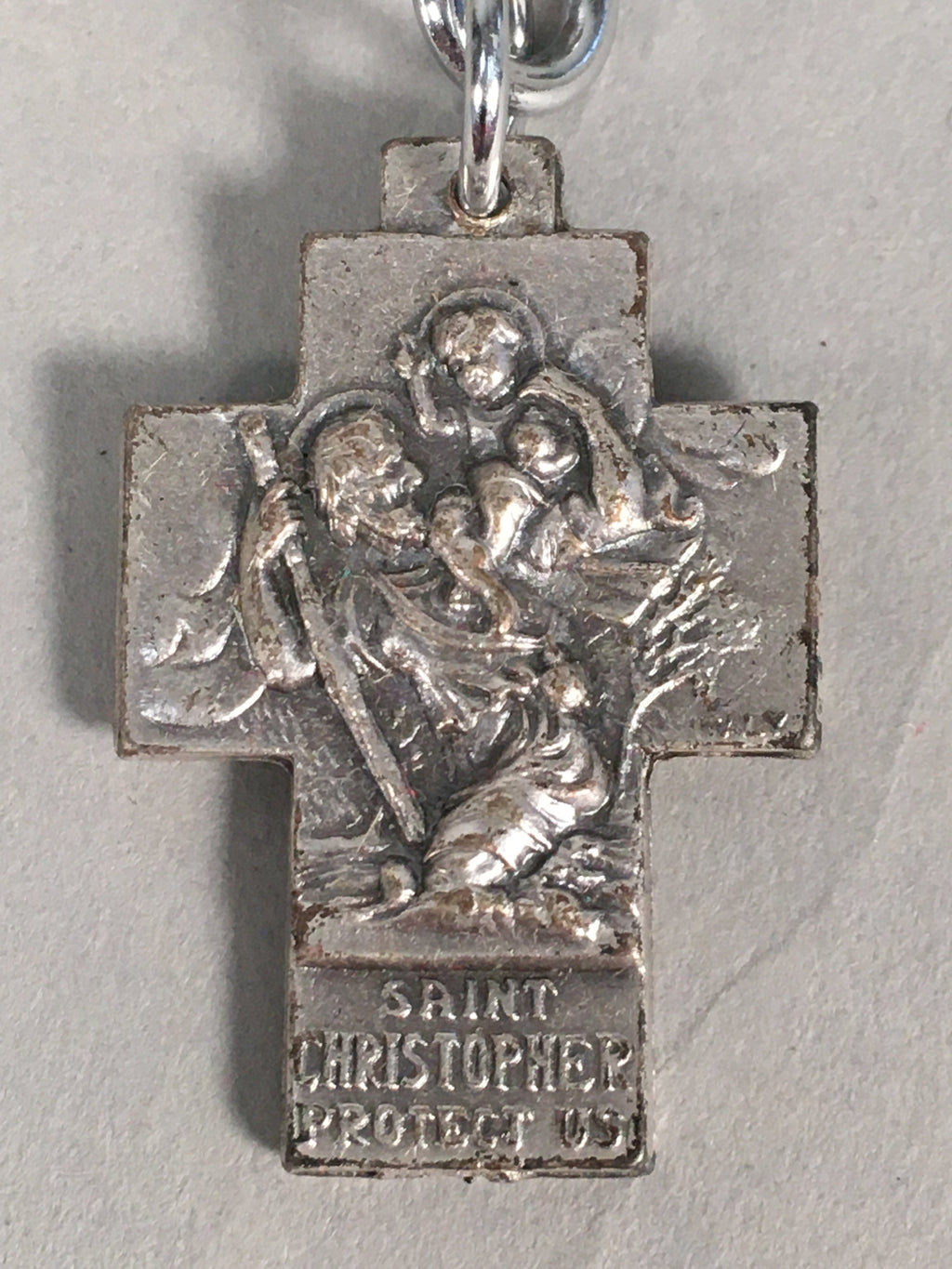 Metal Key Chain Vtg Cross Christian Christianity Jesus Mary Joseph JK86