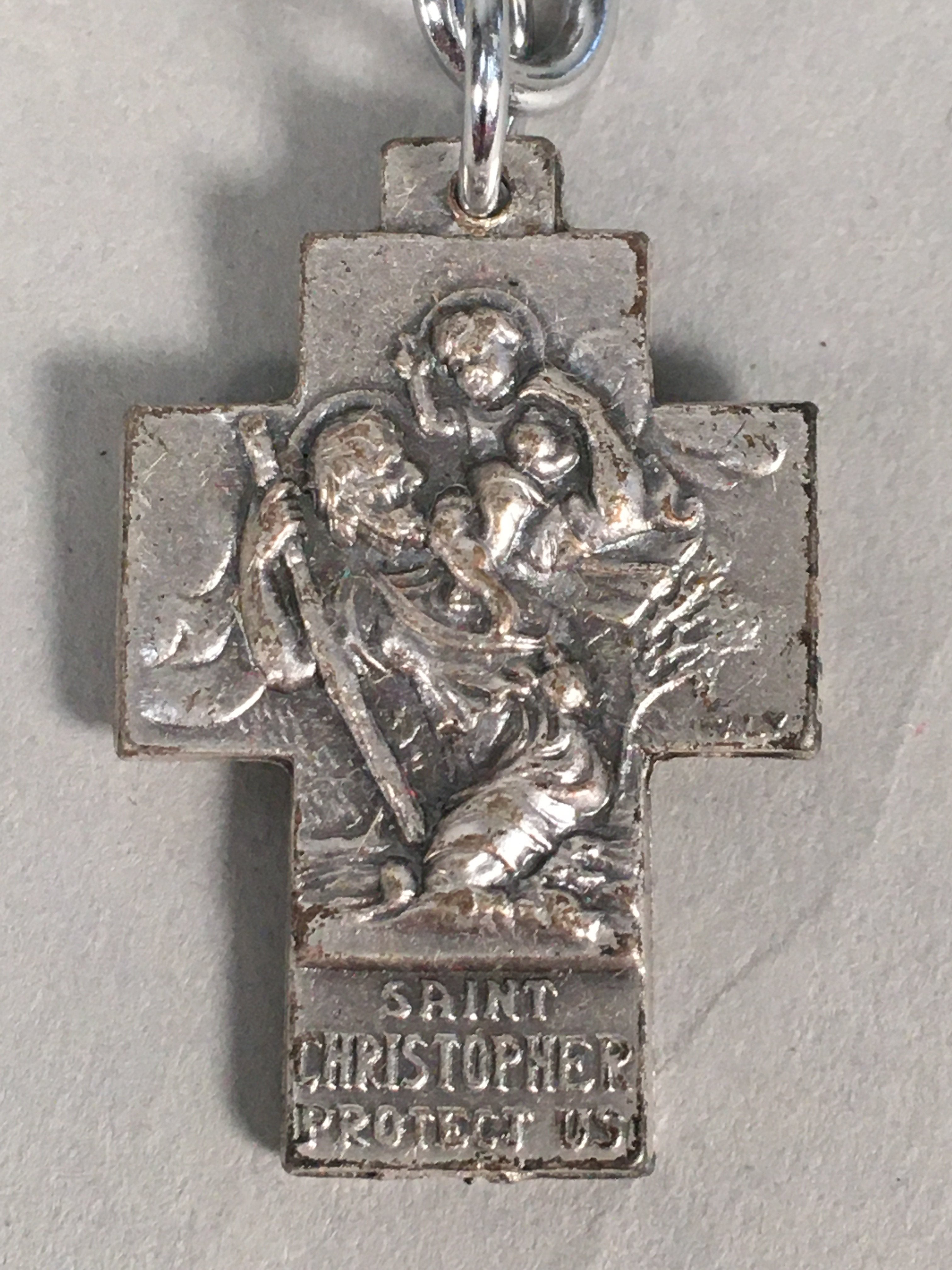 Metal Key Chain Vtg Cross Christian Christianity Jesus Mary Joseph JK86