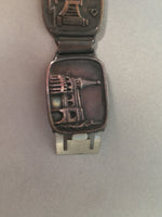 Metal Souvenir Bracelet Vtg Building Bridge Peace JK110