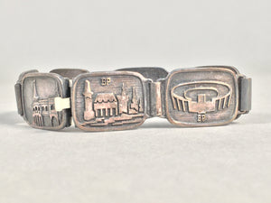 Metal Souvenir Bracelet Vtg Building Bridge Peace JK110