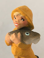 Norwegian Wooden Figurine Henning Doll Vtg Kokeshi Fisherman Yellow KF500