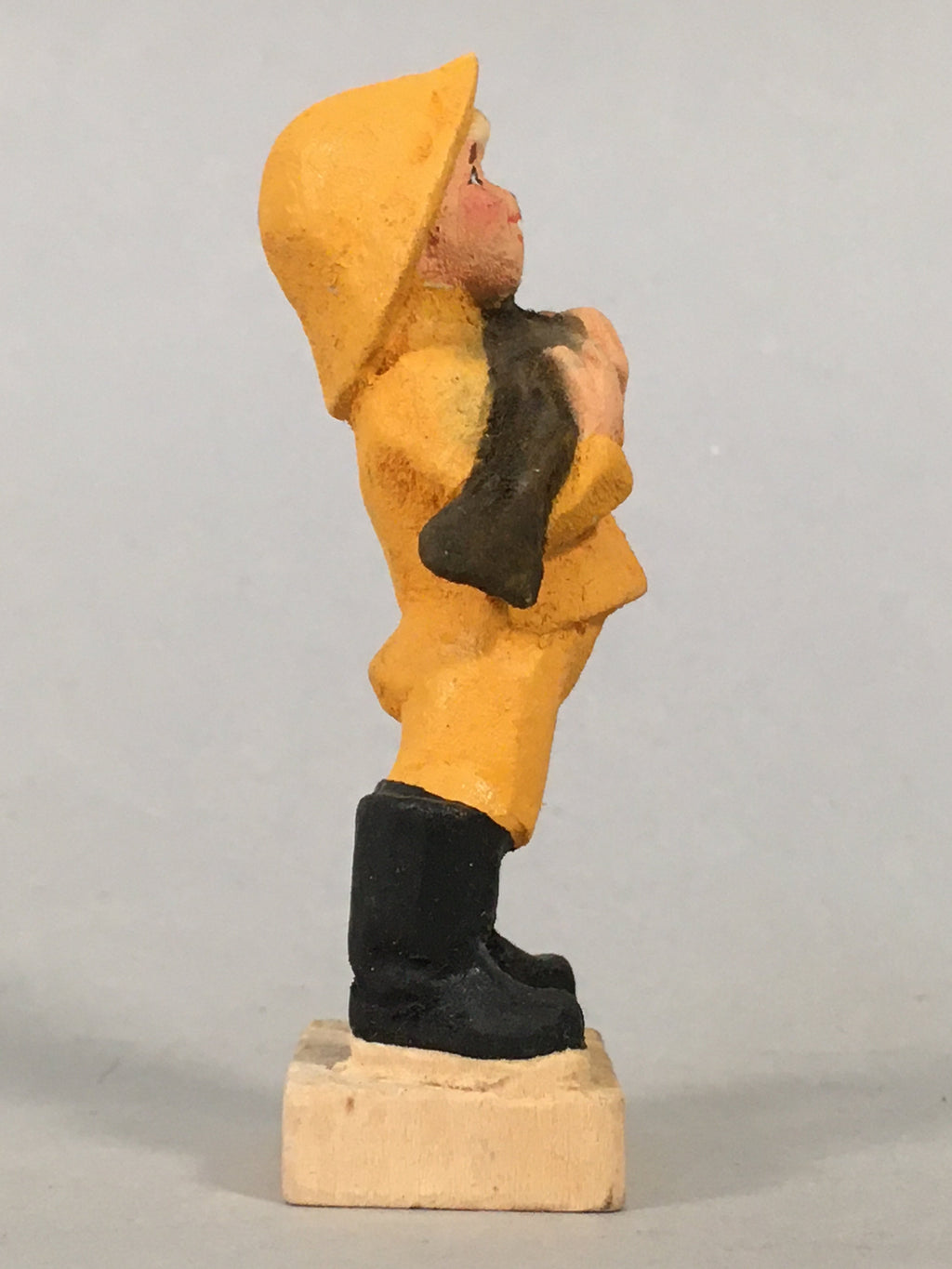 Norwegian Wooden Figurine Henning Doll Vtg Kokeshi Fisherman Yellow KF500
