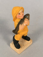 Norwegian Wooden Figurine Henning Doll Vtg Kokeshi Fisherman Yellow KF500