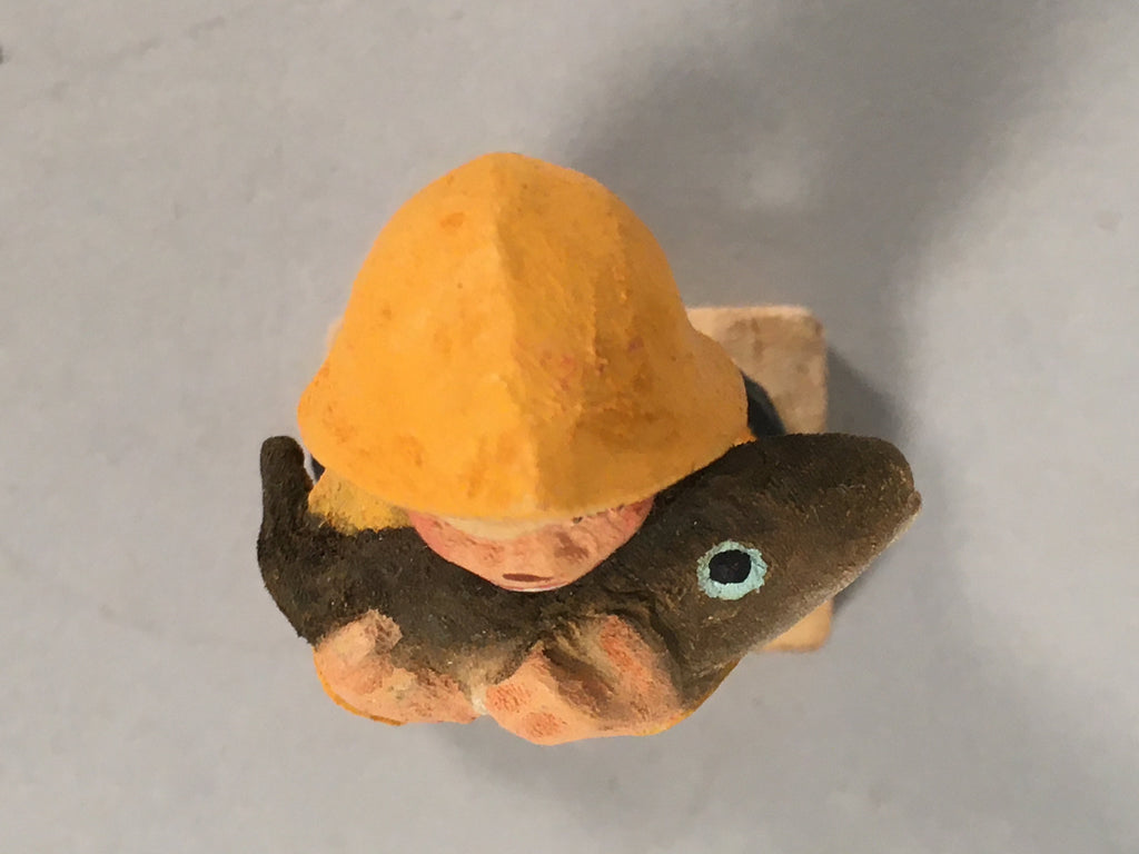 Norwegian Wooden Figurine Henning Doll Vtg Kokeshi Fisherman Yellow KF500