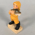 Norwegian Wooden Figurine Henning Doll Vtg Kokeshi Fisherman Yellow KF500