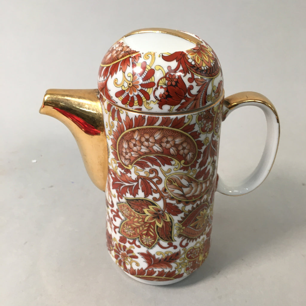 Porcelain Teapot Vtg Kyusu Sencha Gold Floral Arabesque PP333