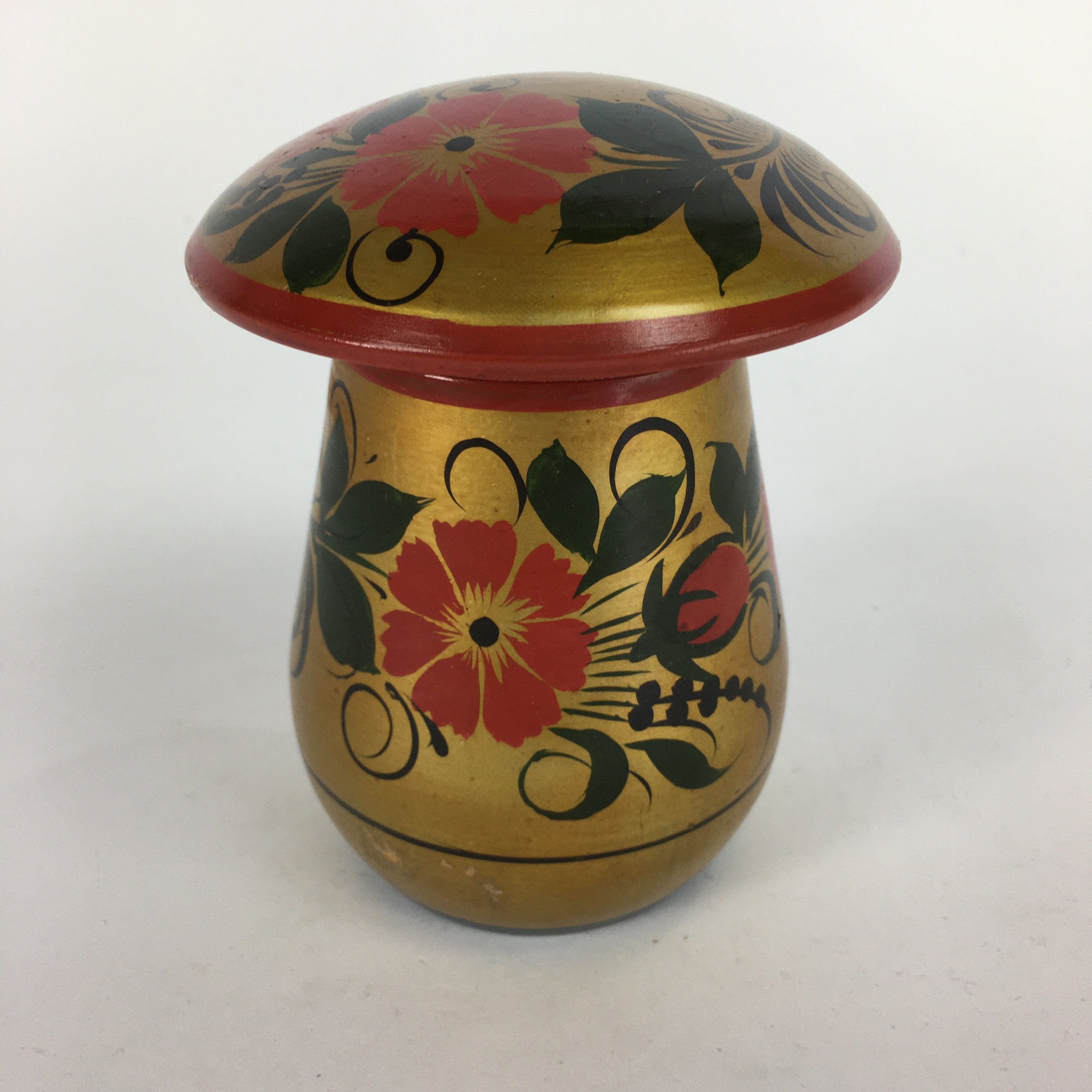 Russian Handmade Wooden Mushroom Doll Vtg Colorful Hand-painted Ornament JK212