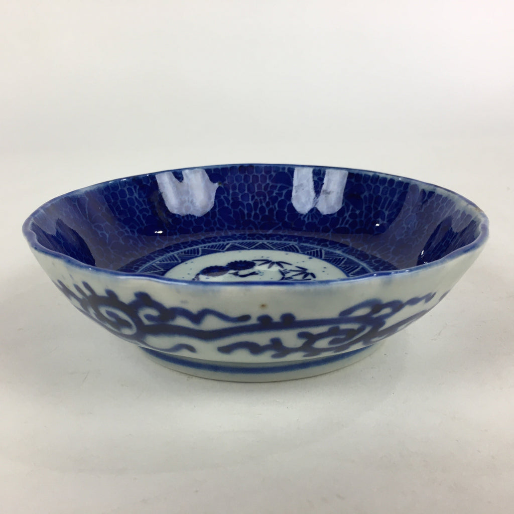 Shipping: Antique C1900 Japanese Porcelain Deep Plate Sometsuke Blue Flower PY13