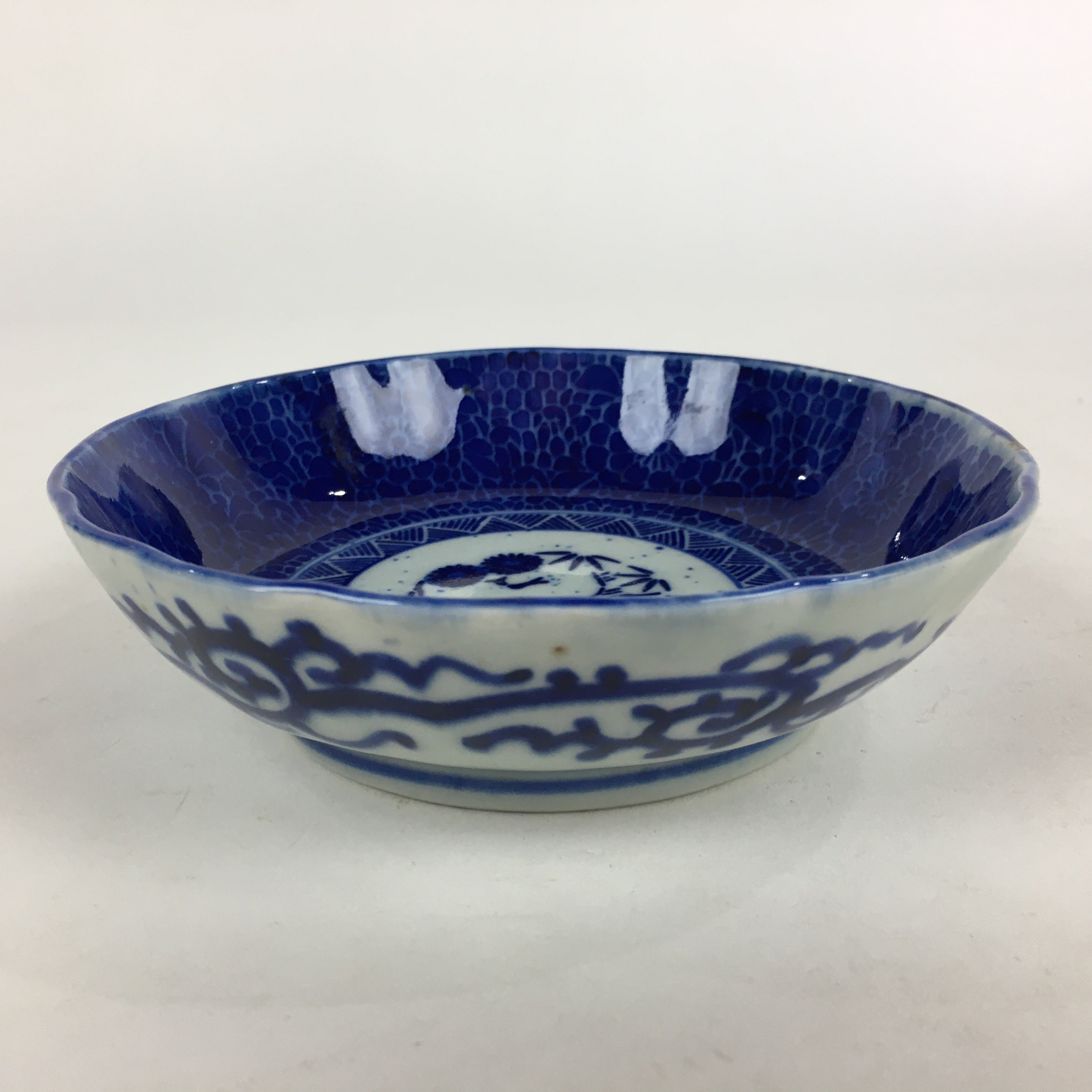 Shipping: Antique C1900 Japanese Porcelain Deep Plate Sometsuke Blue Flower PY13