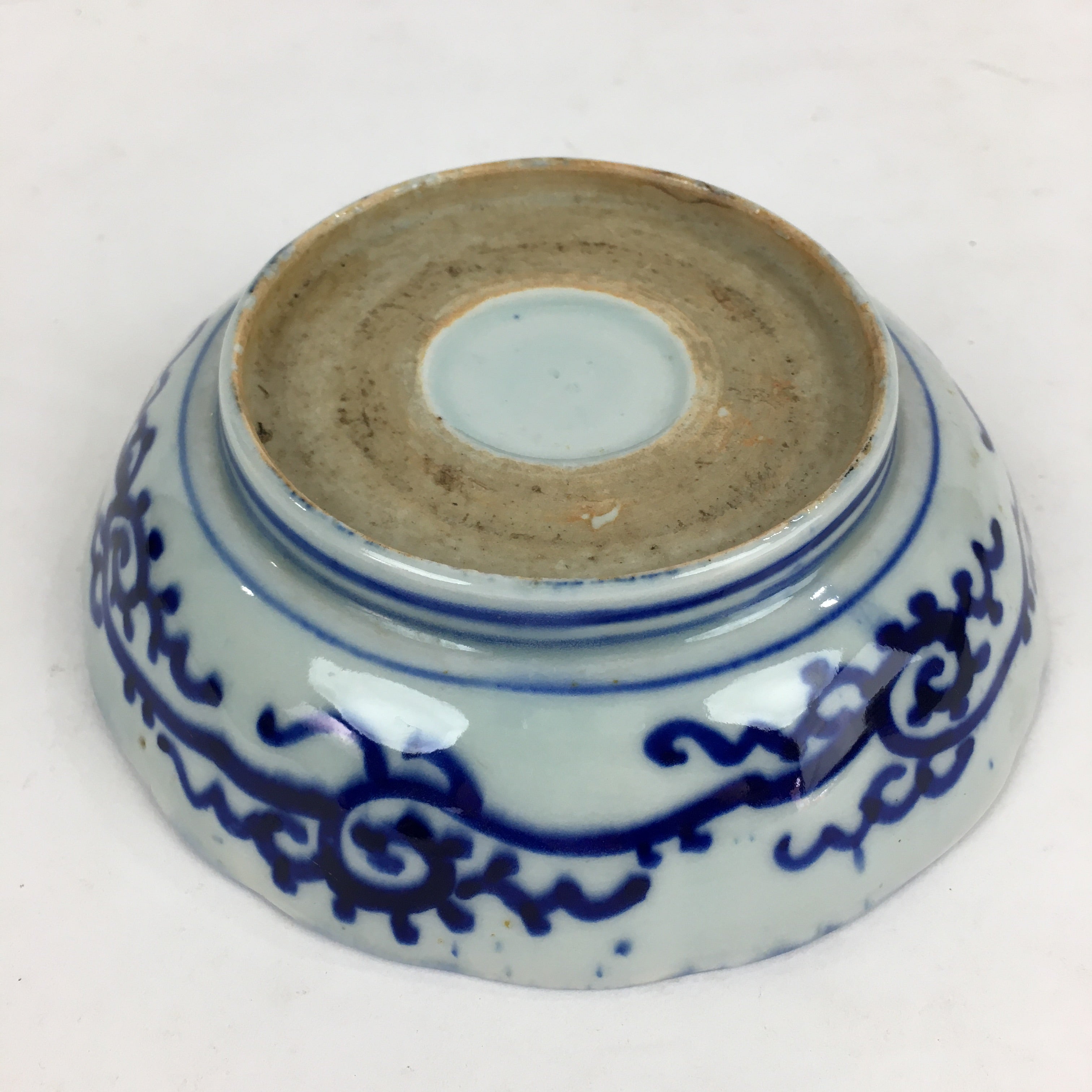 Shipping: Antique C1900 Japanese Porcelain Deep Plate Sometsuke Blue Flower PY13
