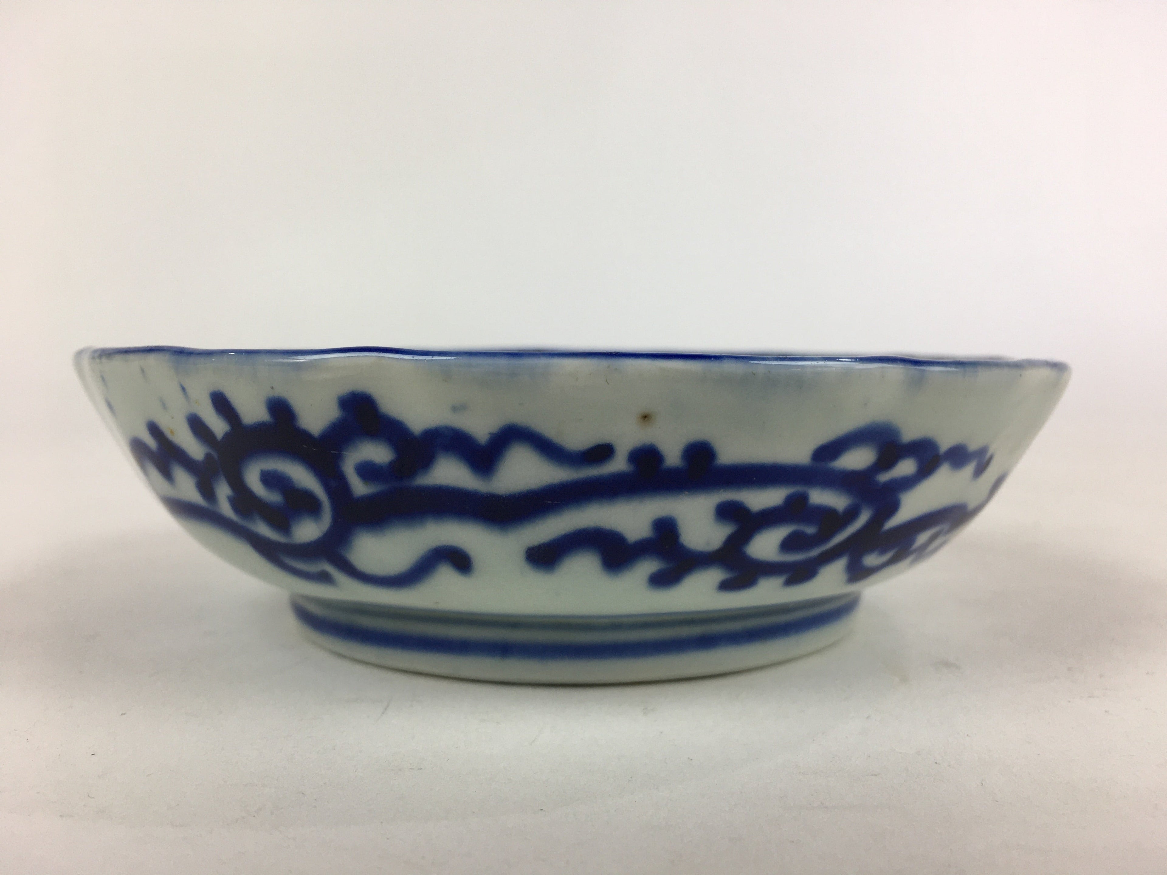 Shipping: Antique C1900 Japanese Porcelain Deep Plate Sometsuke Blue Flower PY13