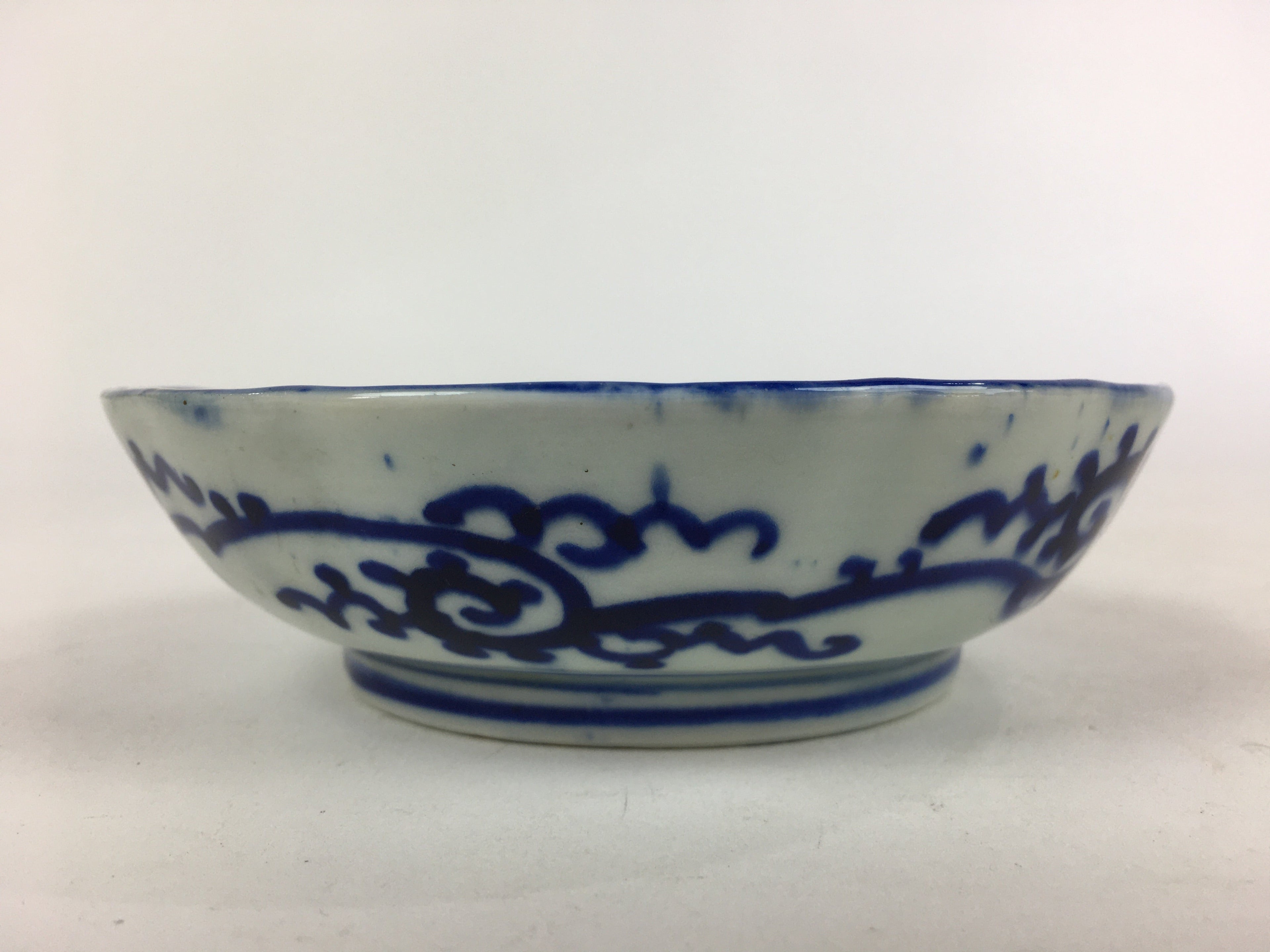 Shipping: Antique C1900 Japanese Porcelain Deep Plate Sometsuke Blue Flower PY13