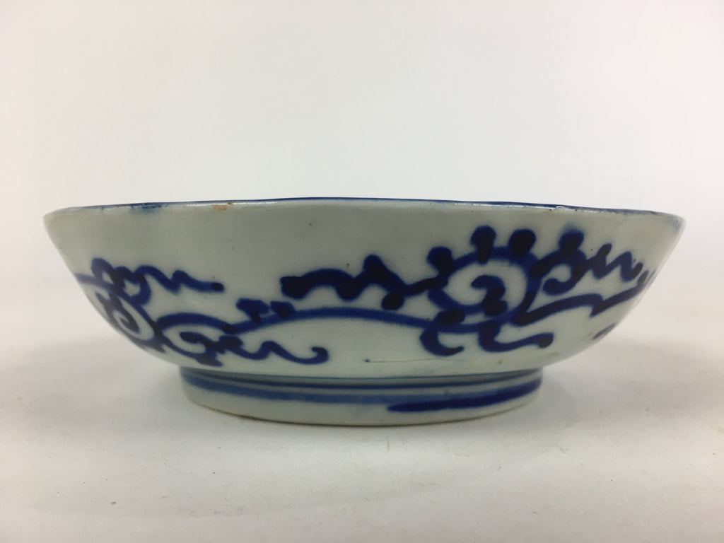 Shipping: Antique C1900 Japanese Porcelain Deep Plate Sometsuke Blue Flower PY13