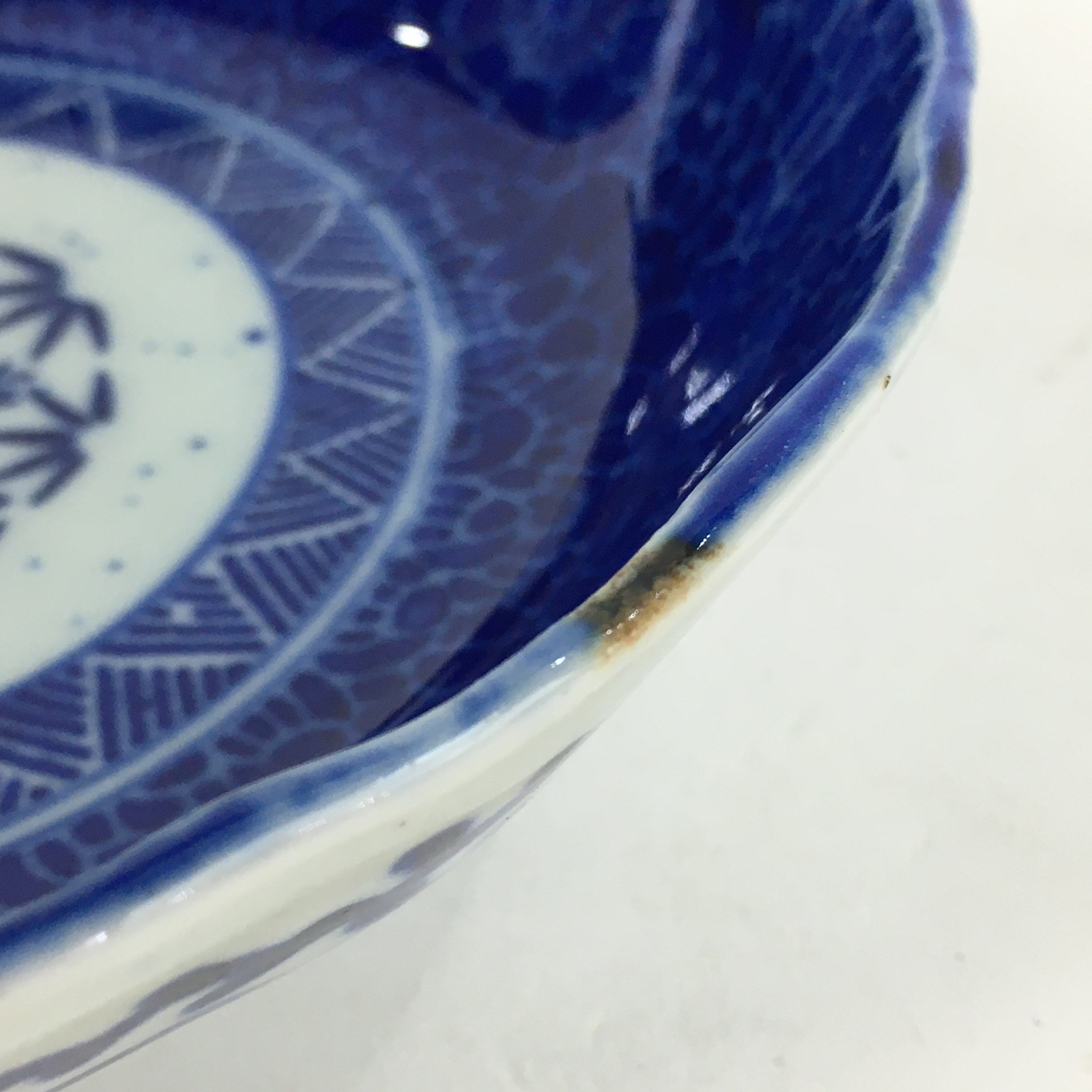 Shipping: Antique C1900 Japanese Porcelain Deep Plate Sometsuke Blue Flower PY13