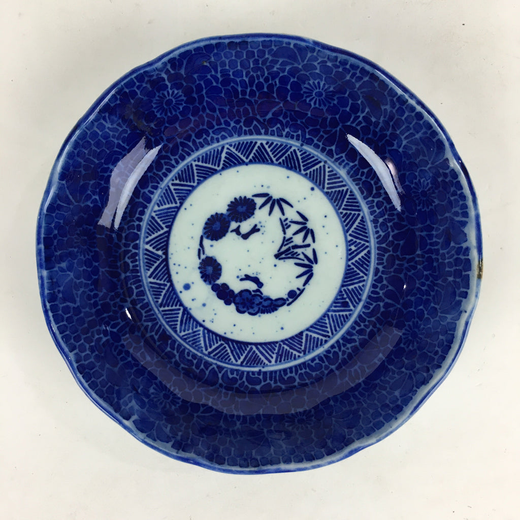 Shipping: Antique C1900 Japanese Porcelain Deep Plate Sometsuke Blue Flower PY13