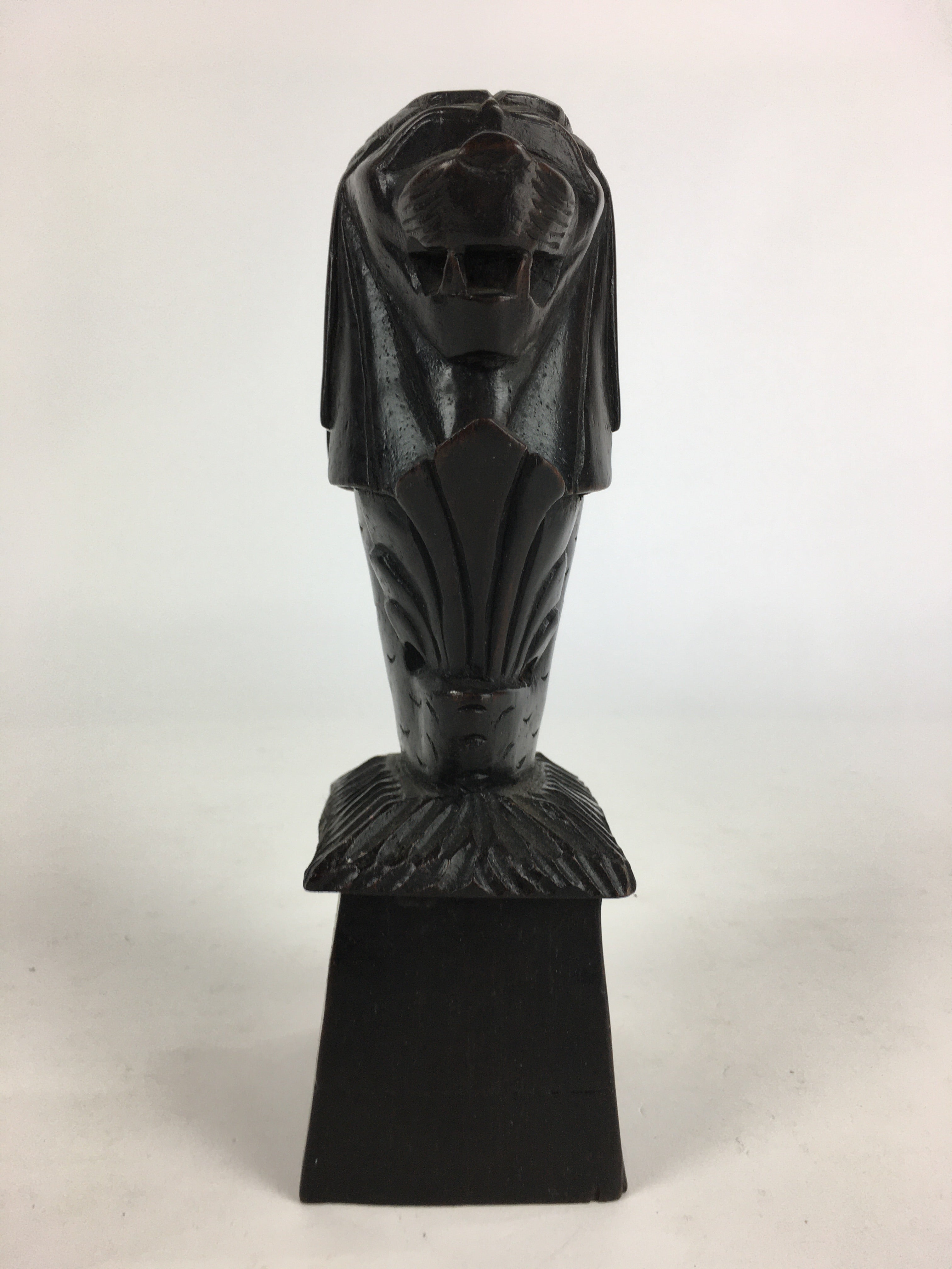 Singapore Wooden Merlion Statue Vtg Wood Carving Wood Craft Brown BD820