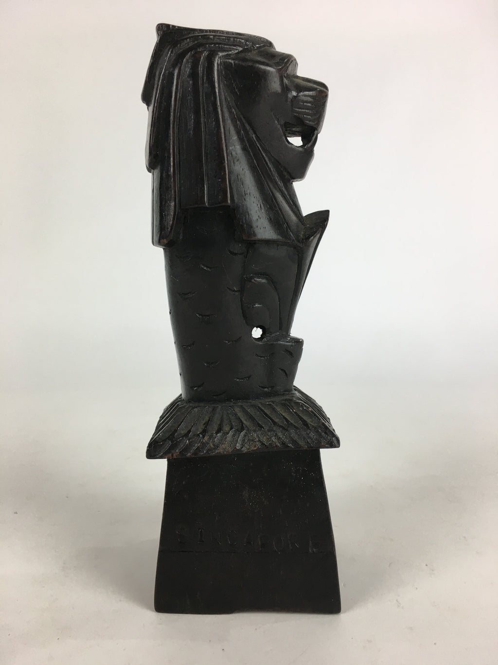Singapore Wooden Merlion Statue Vtg Wood Carving Wood Craft Brown BD820