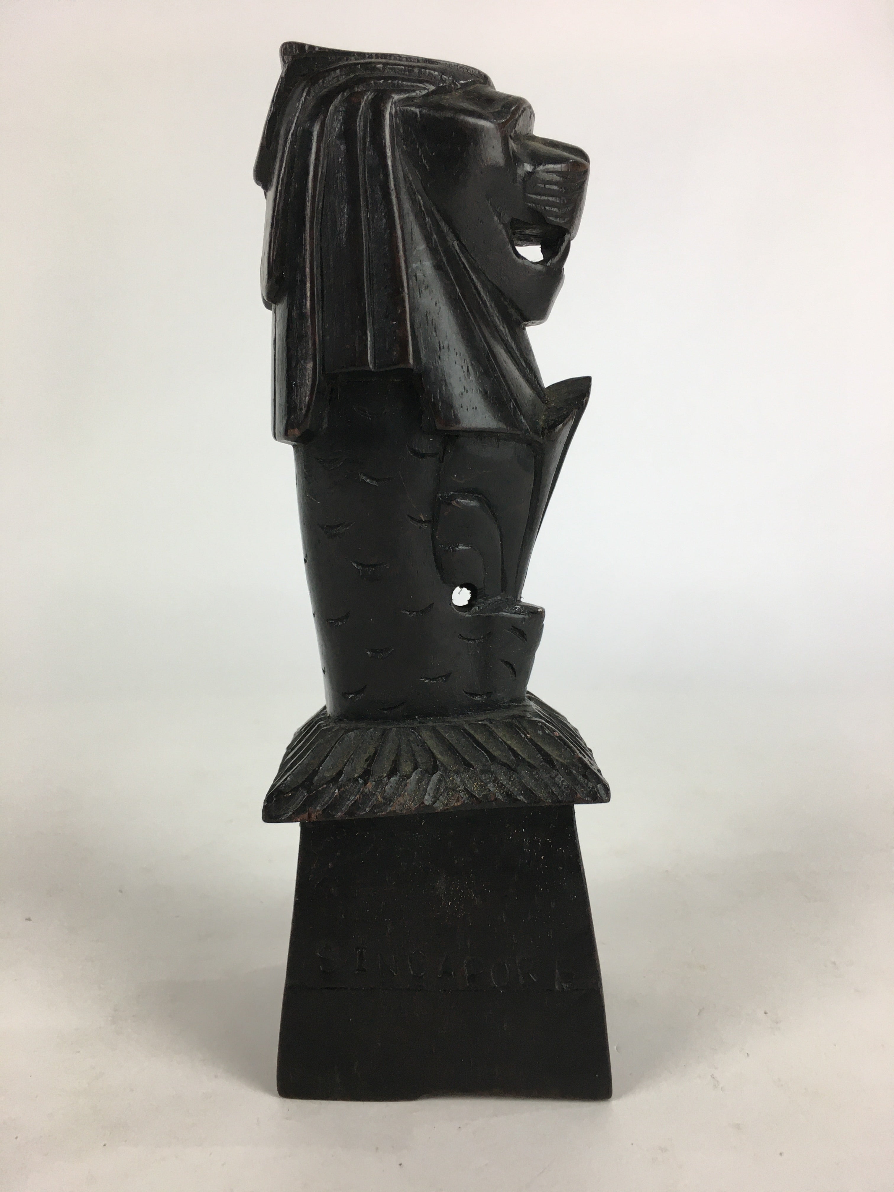 Singapore Wooden Merlion Statue Vtg Wood Carving Wood Craft Brown BD820