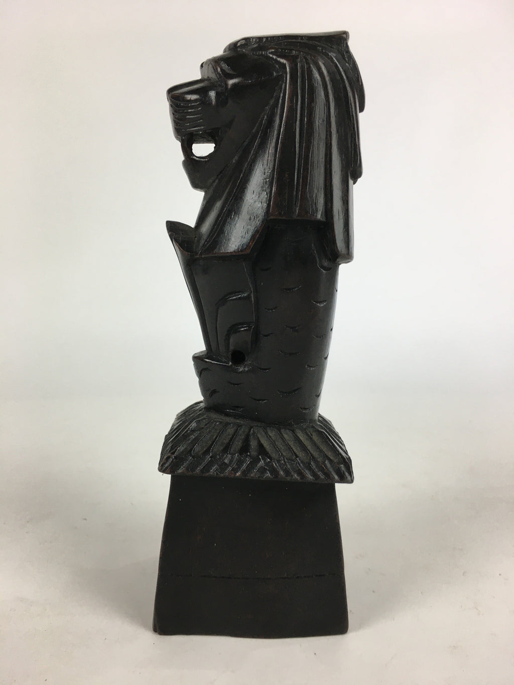 Singapore Wooden Merlion Statue Vtg Wood Carving Wood Craft Brown BD820