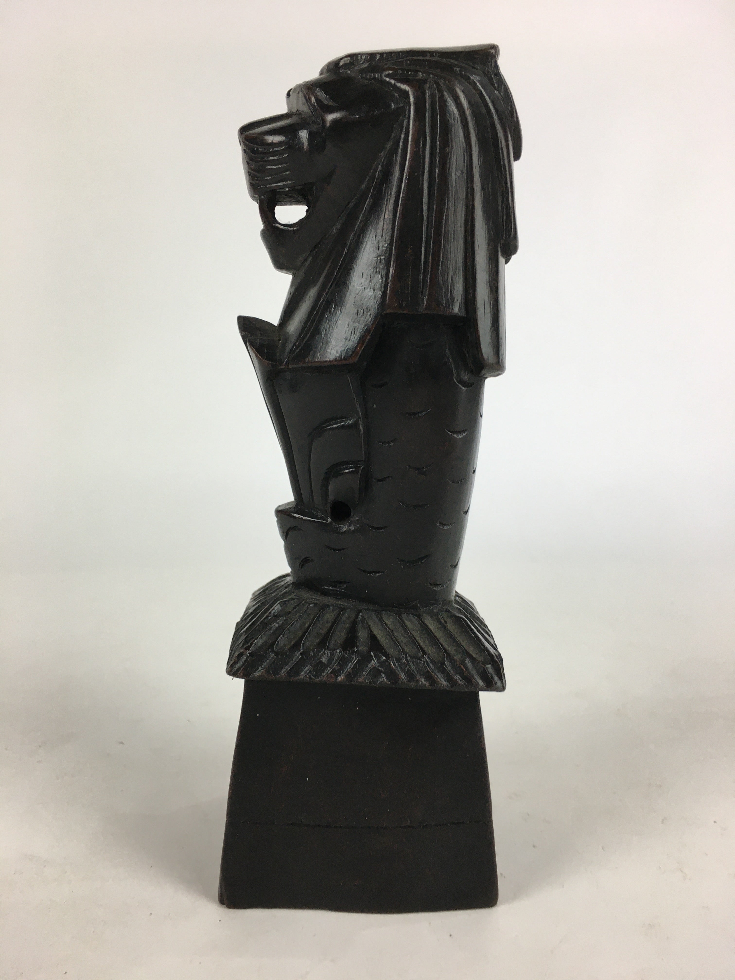 Singapore Wooden Merlion Statue Vtg Wood Carving Wood Craft Brown BD820