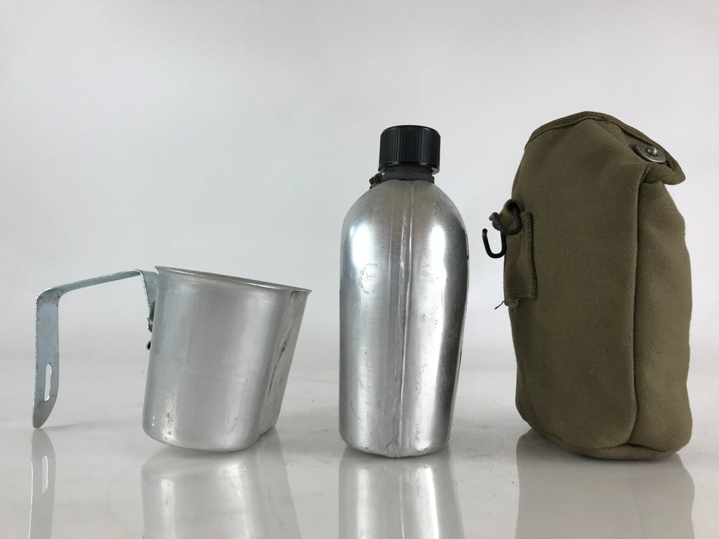 US Army Water Flask Bottle With Green Fabric OD Cover Cup Vtg Made In Japan JK44