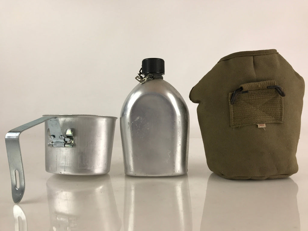 US Army Water Flask Bottle With Green Fabric OD Cover Cup Vtg Made In Japan JK44