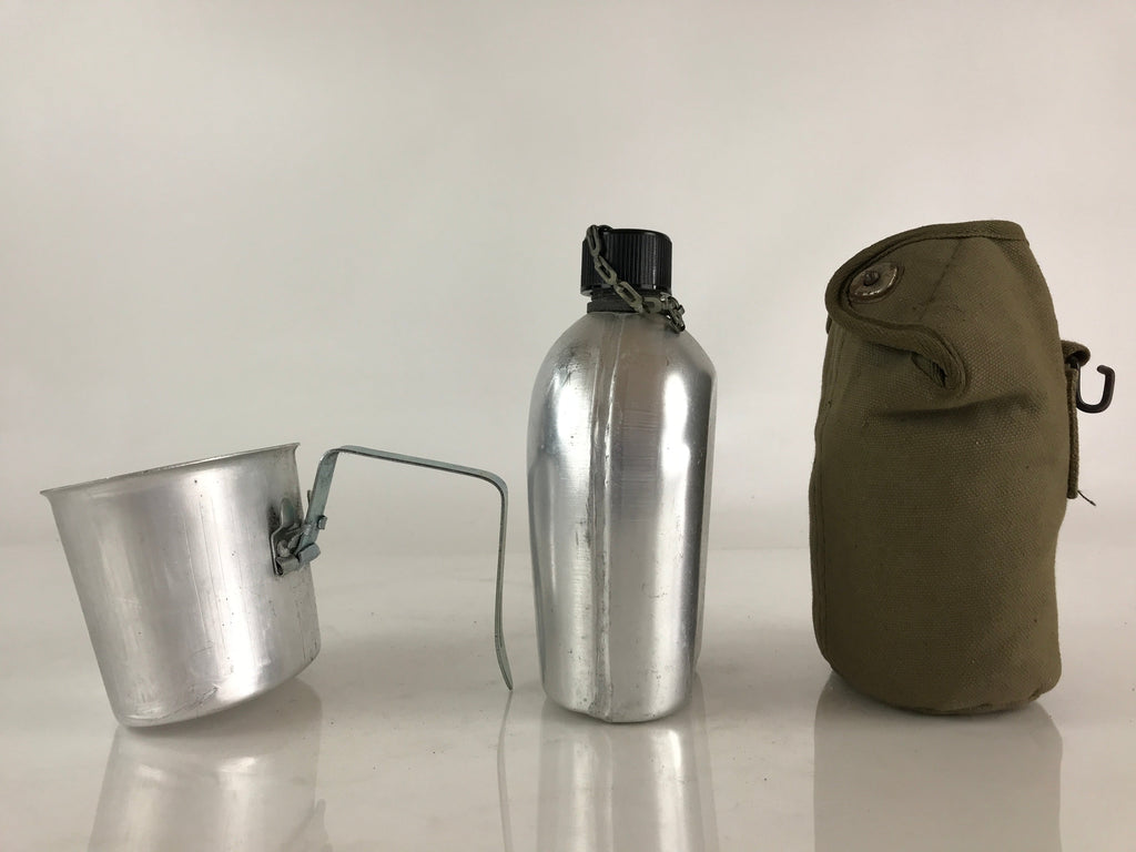 US Army Water Flask Bottle With Green Fabric OD Cover Cup Vtg Made In Japan JK44