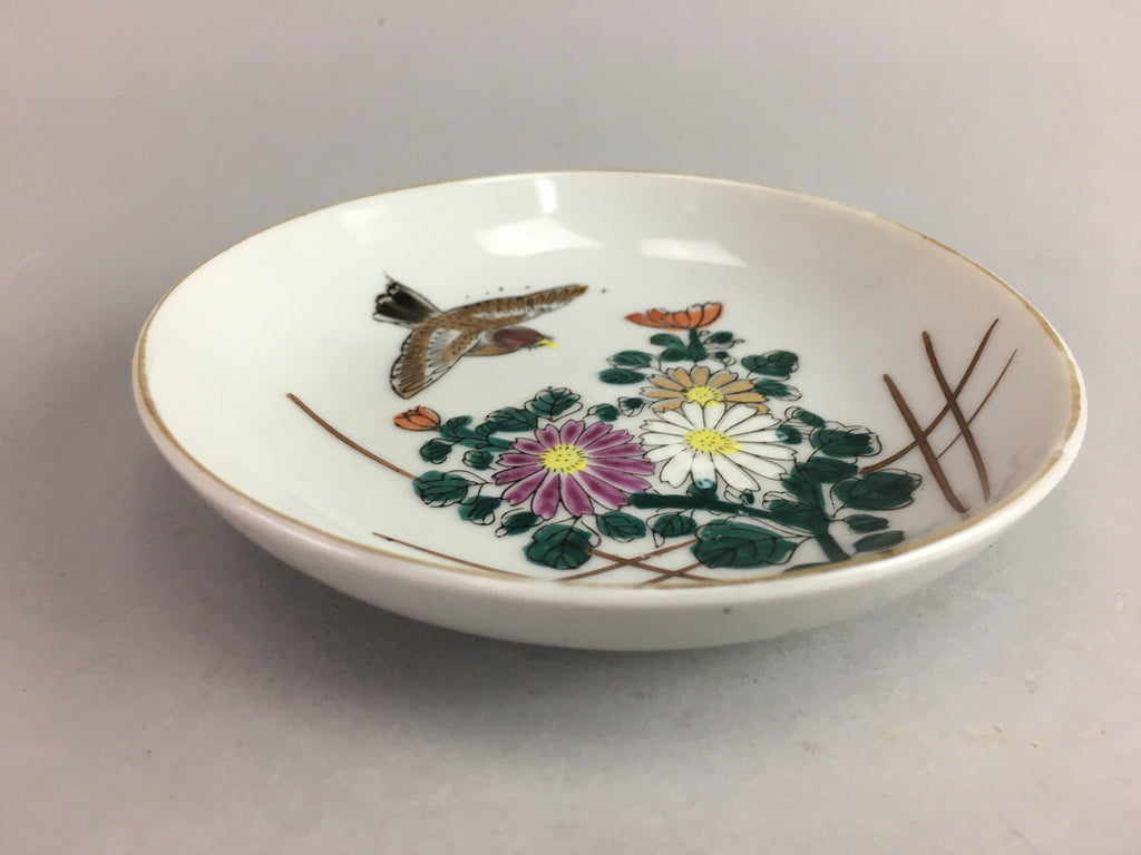 Vtg Japanese Porcelain Plate Chrysanthemum Sparrow Flower Bird Hand painted PT49