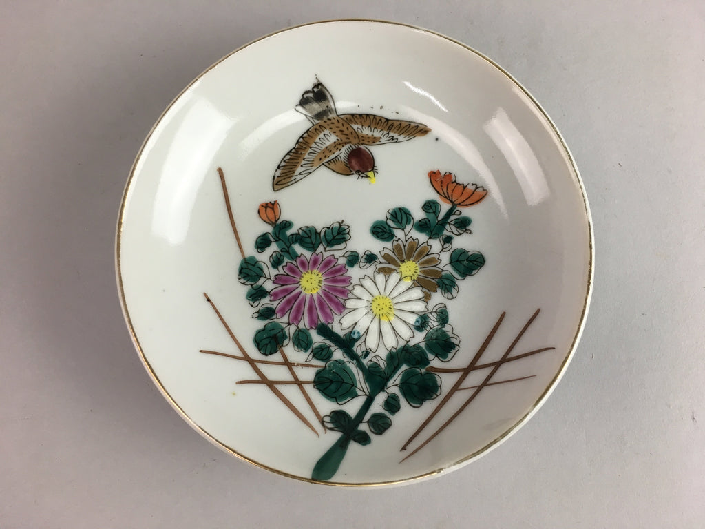Vtg Japanese Porcelain Plate Chrysanthemum Sparrow Flower Bird Hand painted PT49